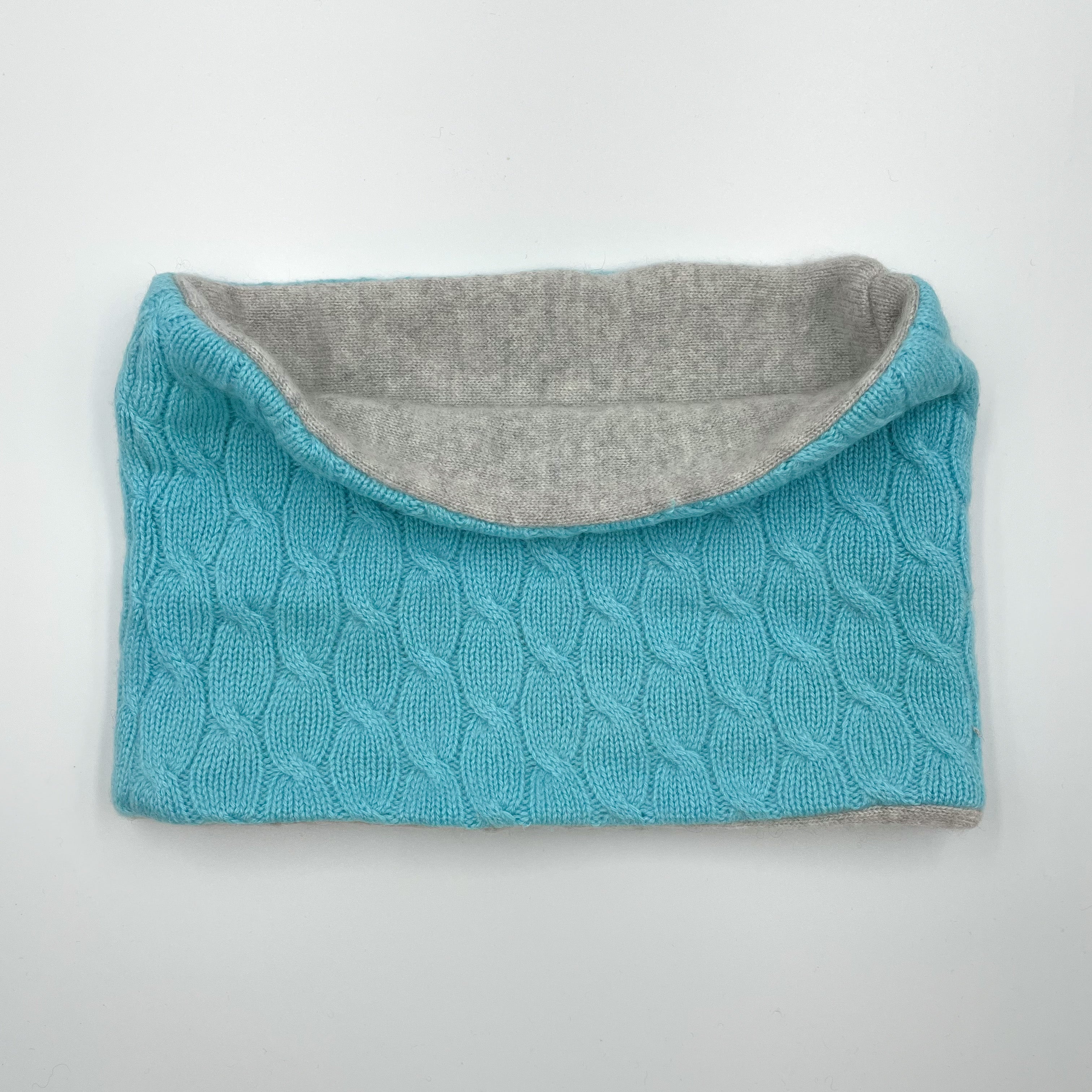 Pale Grey and Turquoise Cable Neck Warmer