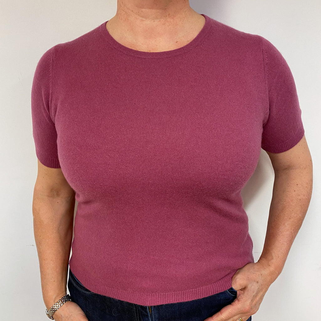 Heather Purple Cashmere Short Sleeved Jumper Large