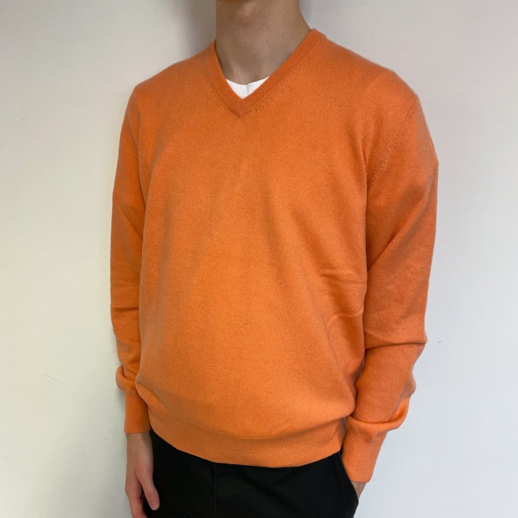 Men’s Tangerine V Neck Jumper Large