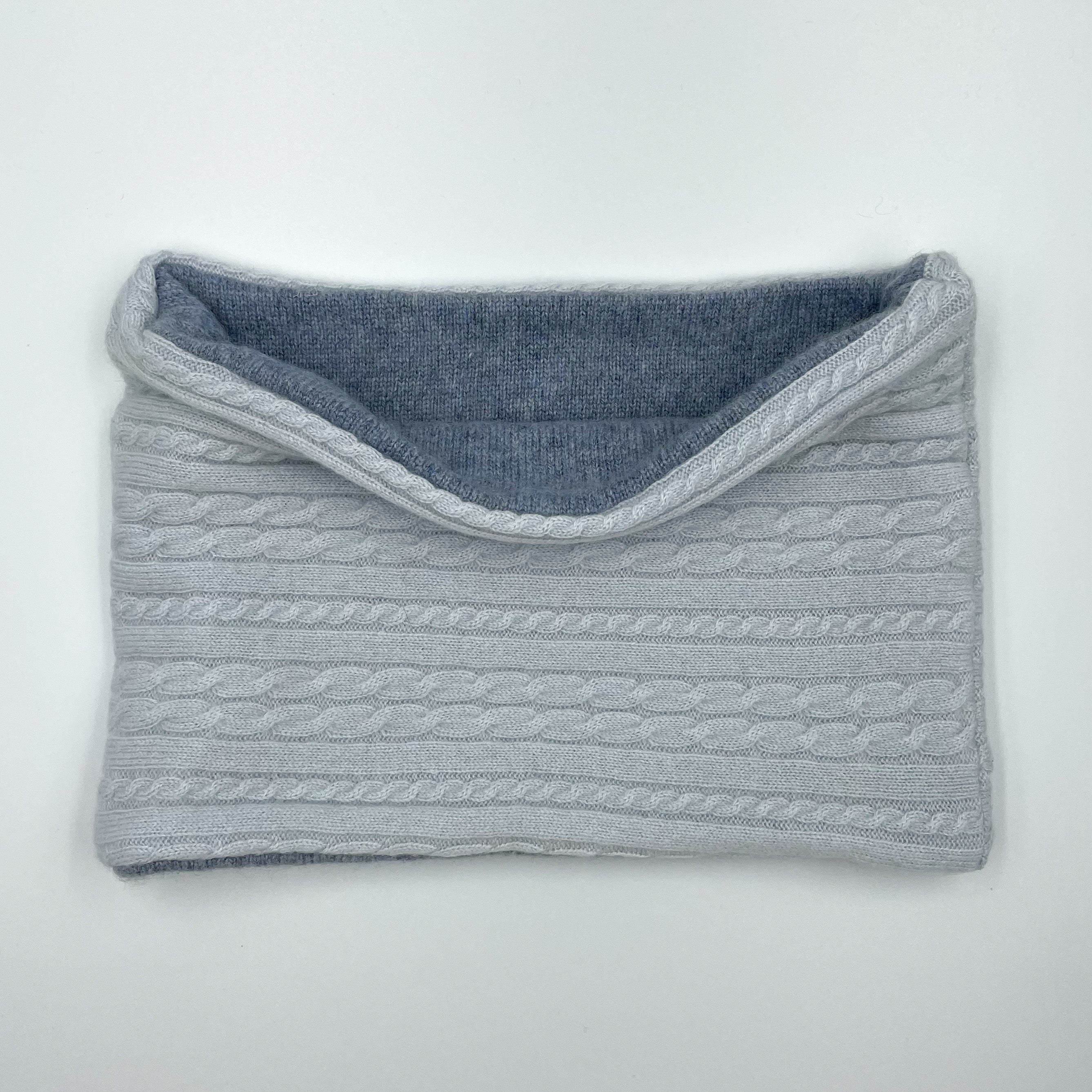 Palest Blue and Denim Cable Cashmere Neck Warmer