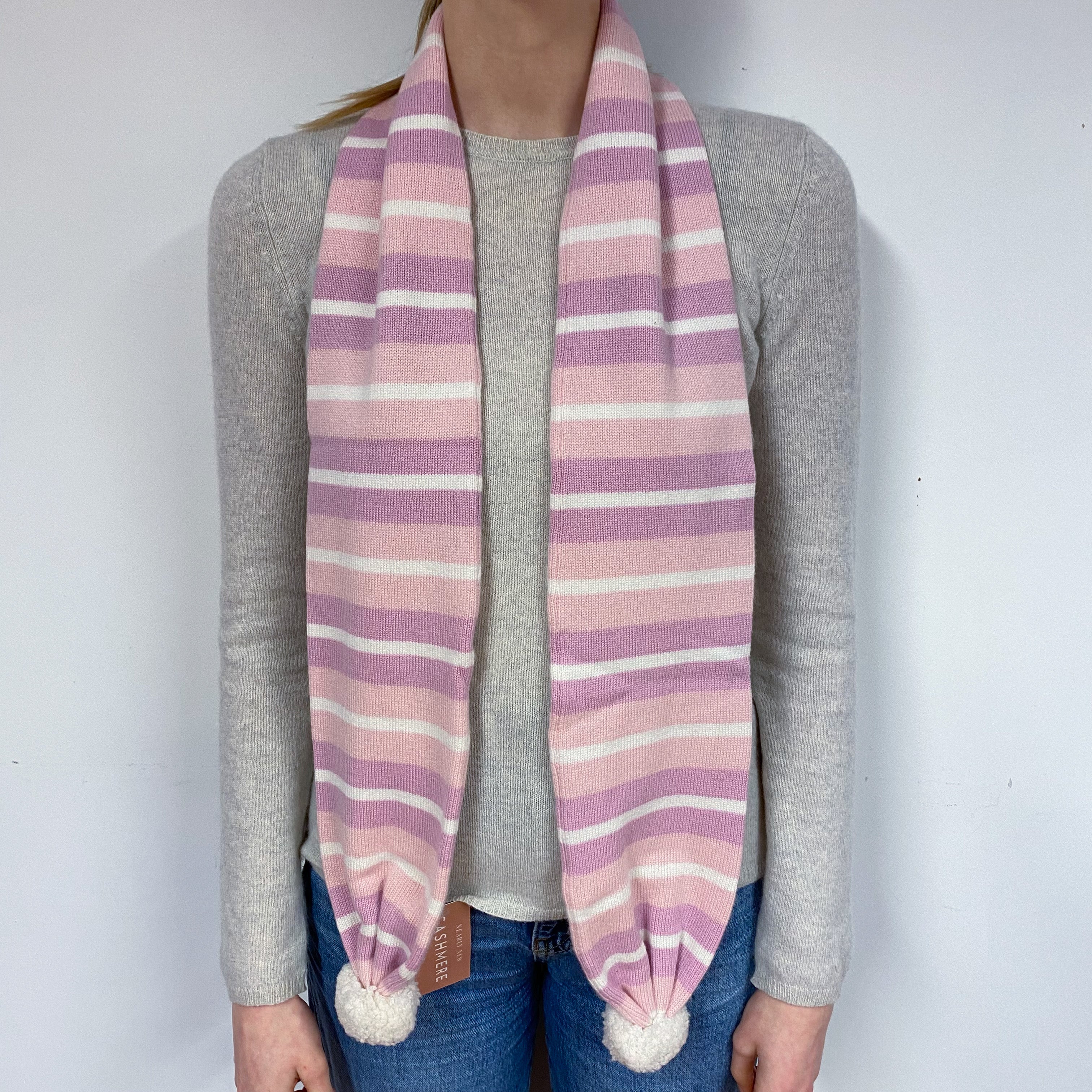 Brand New Scottish Pink Striped Bobble Knitted Scarf