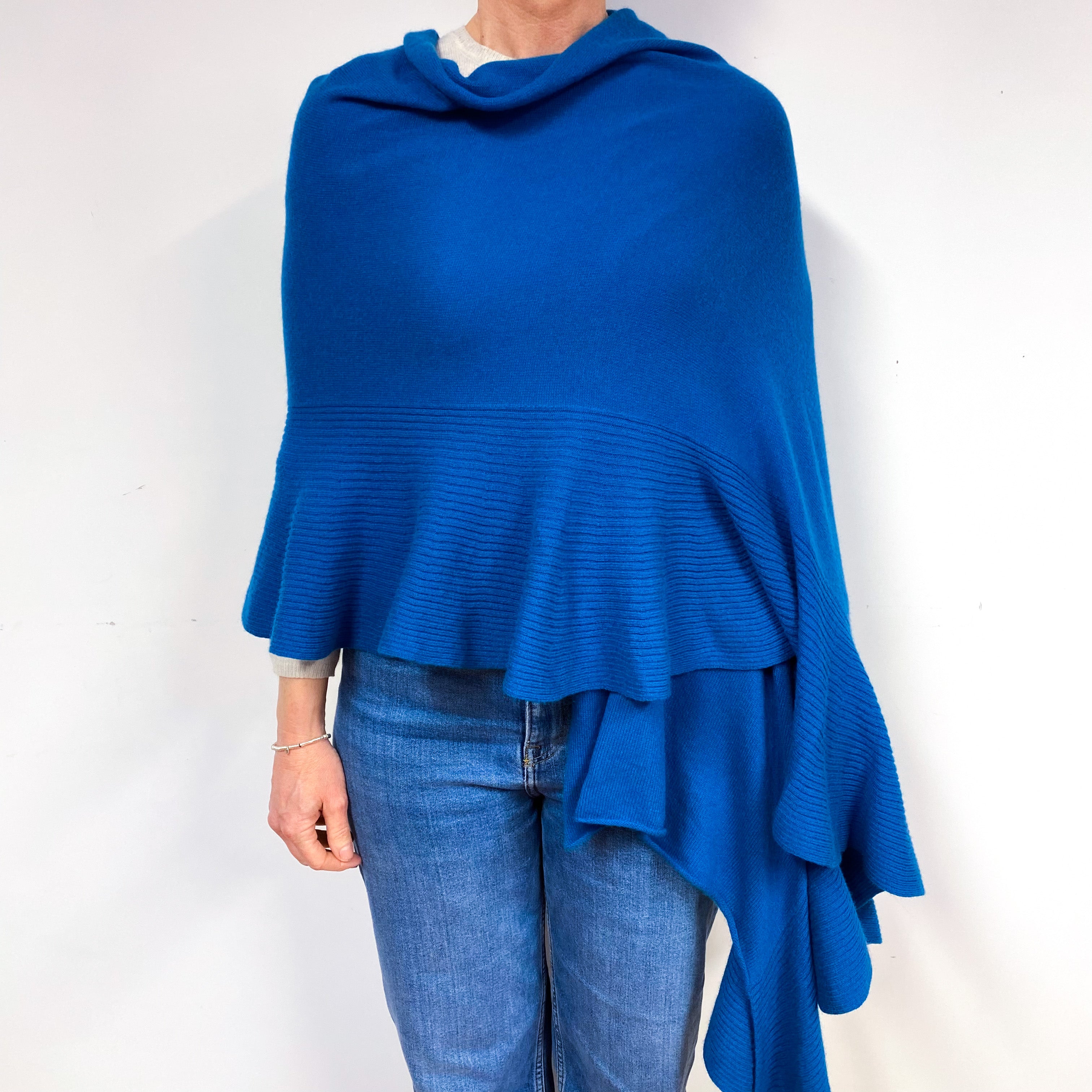 Teal Blue Frill Edged Cashmere Wrap One Size