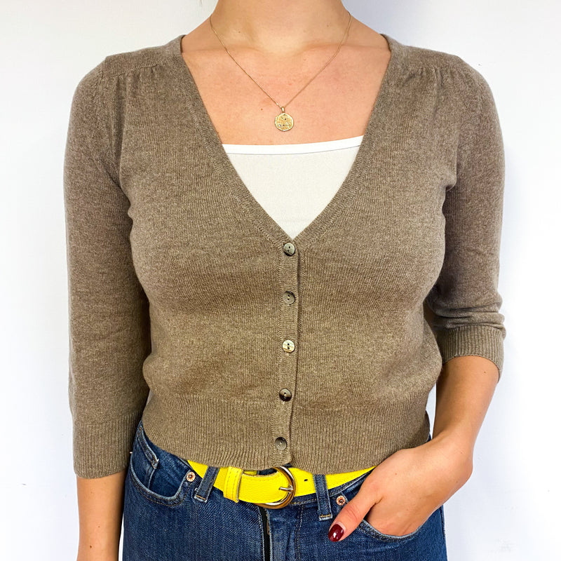 Taupe Brown V Neck Cardigan Small