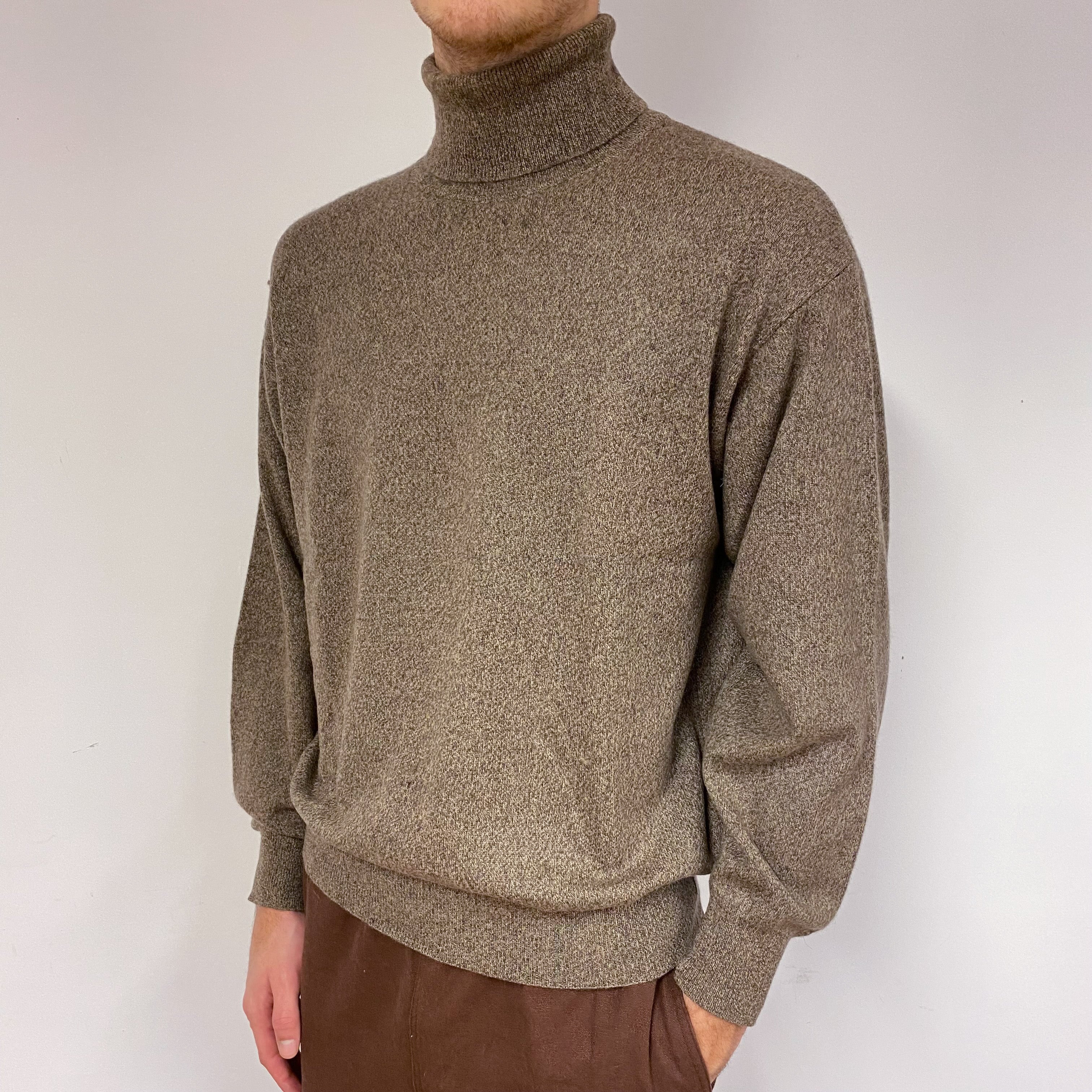 Men’s Taupe Polo Neck Jumper Large