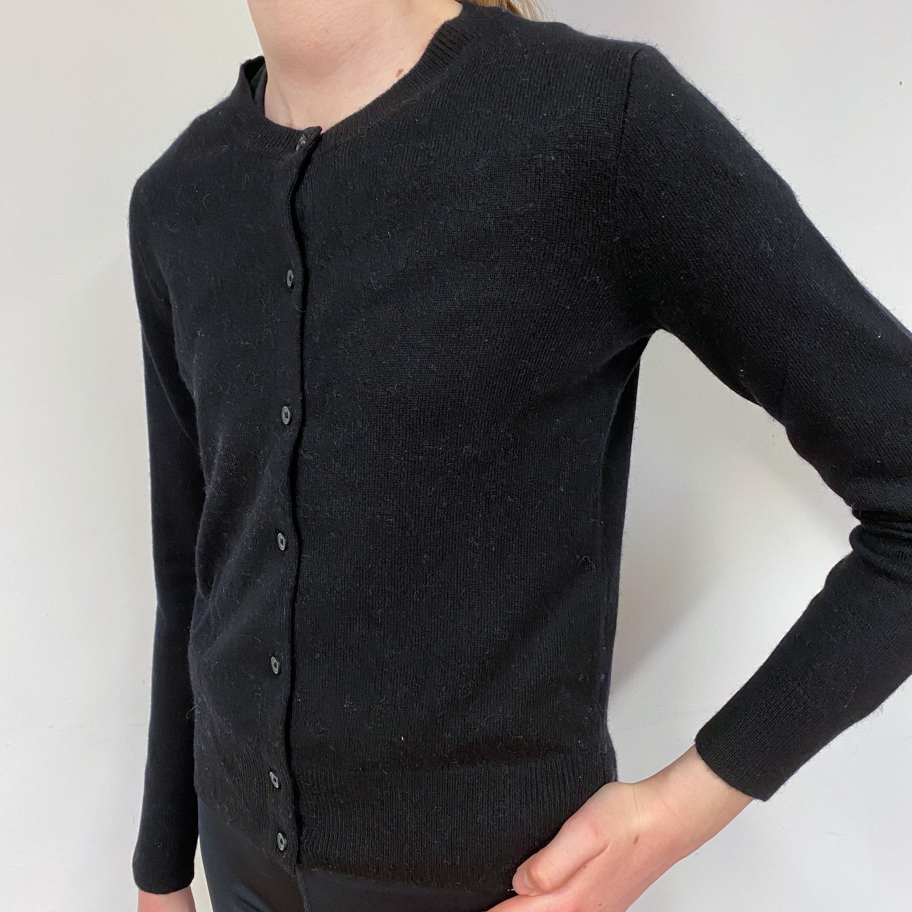 Children’s Black Cashmere Crew Neck Cardigan Age 14