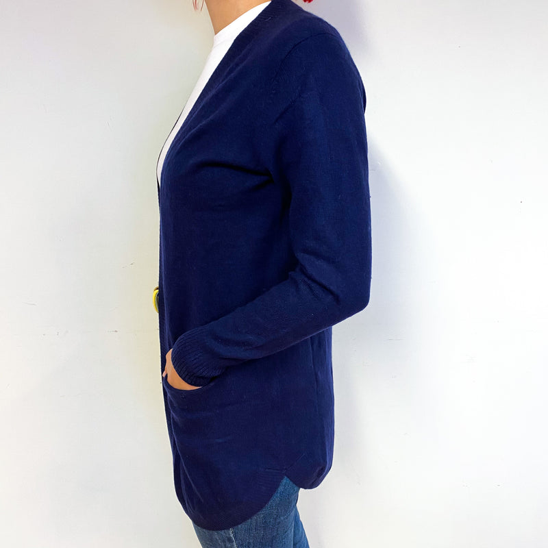 Navy Blue Cashmere Edge to Edge Cardigan Small