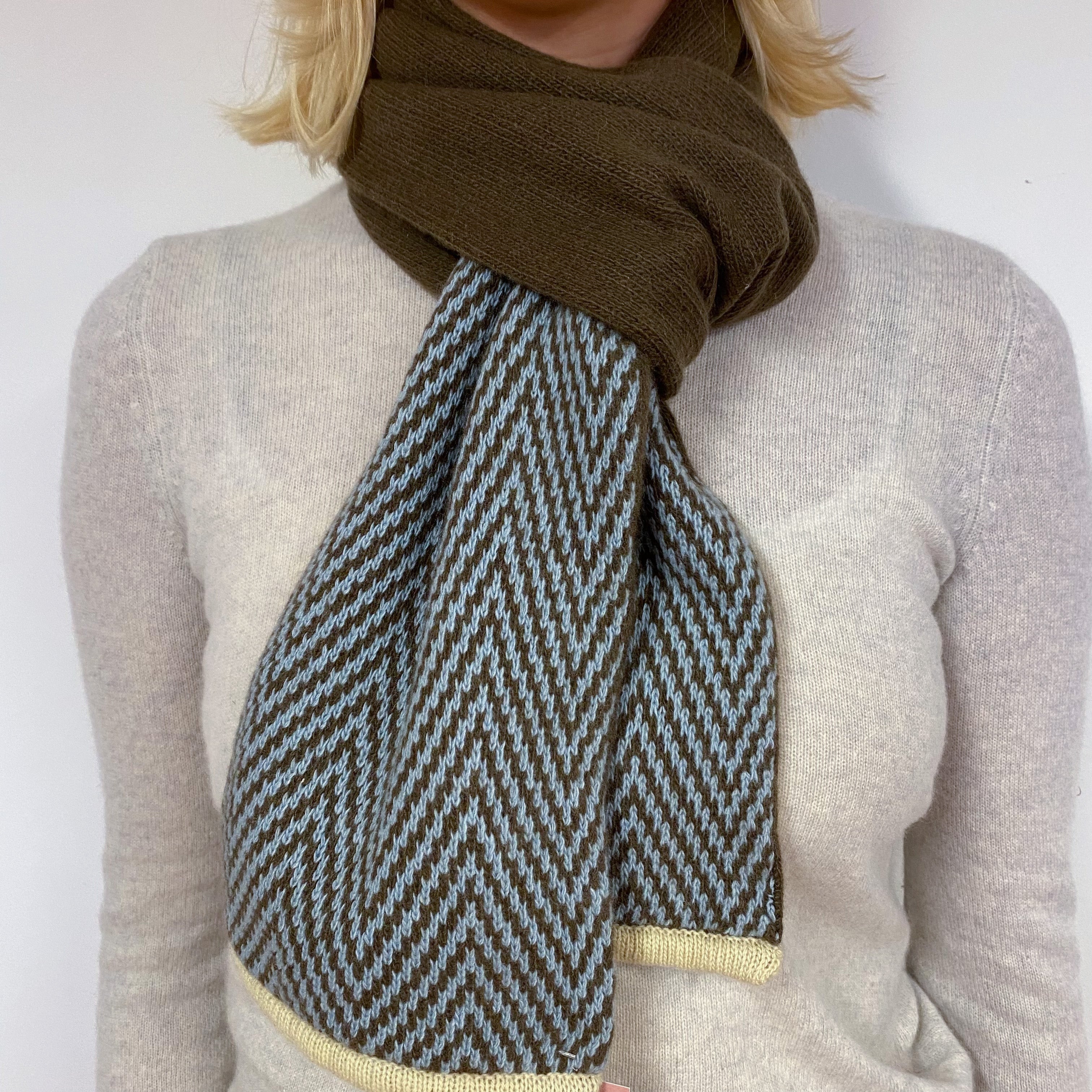 Brown and Duck Egg Blue Cashmere Scarf