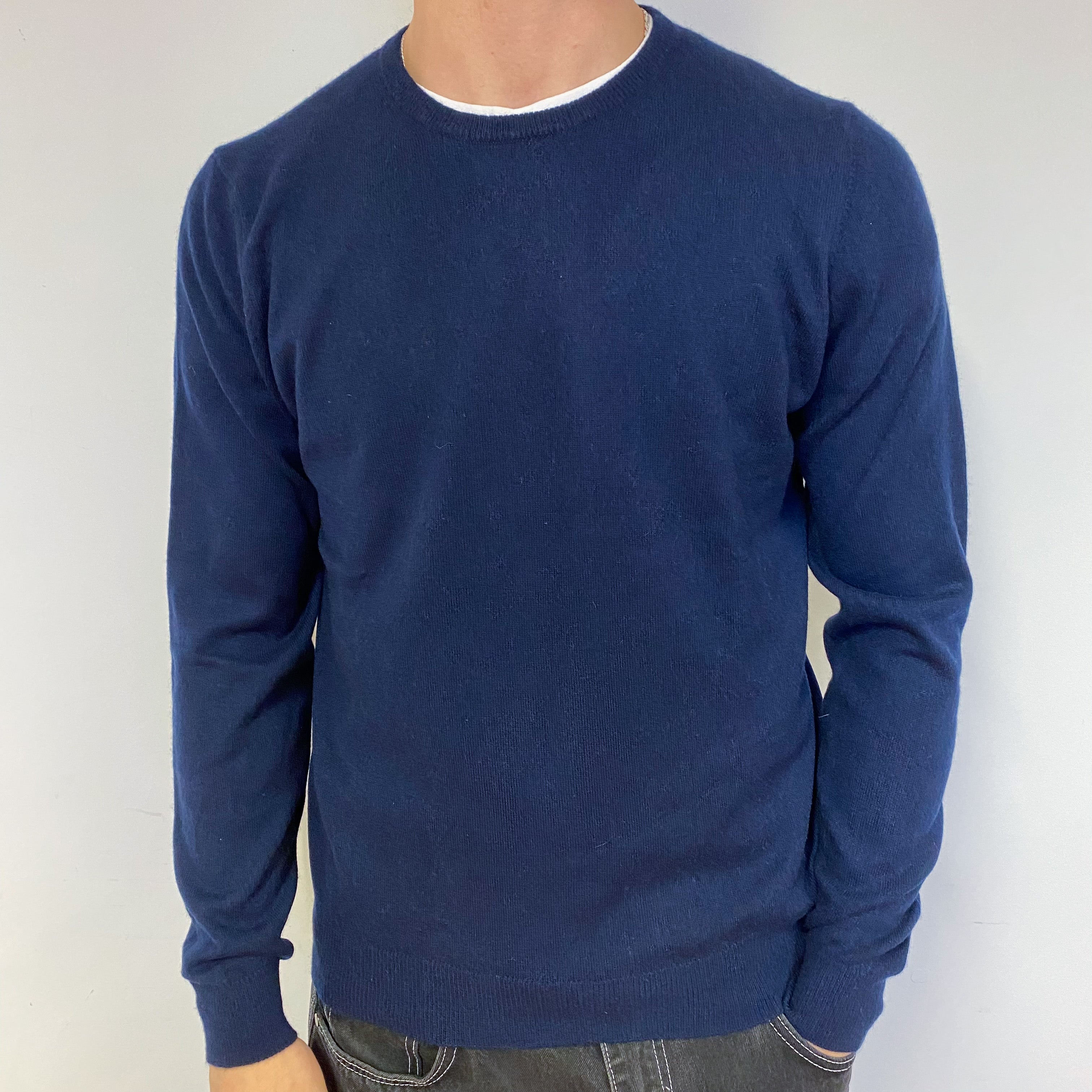 Men’s Navy Blue Cashmere Crew Neck Jumper Medium