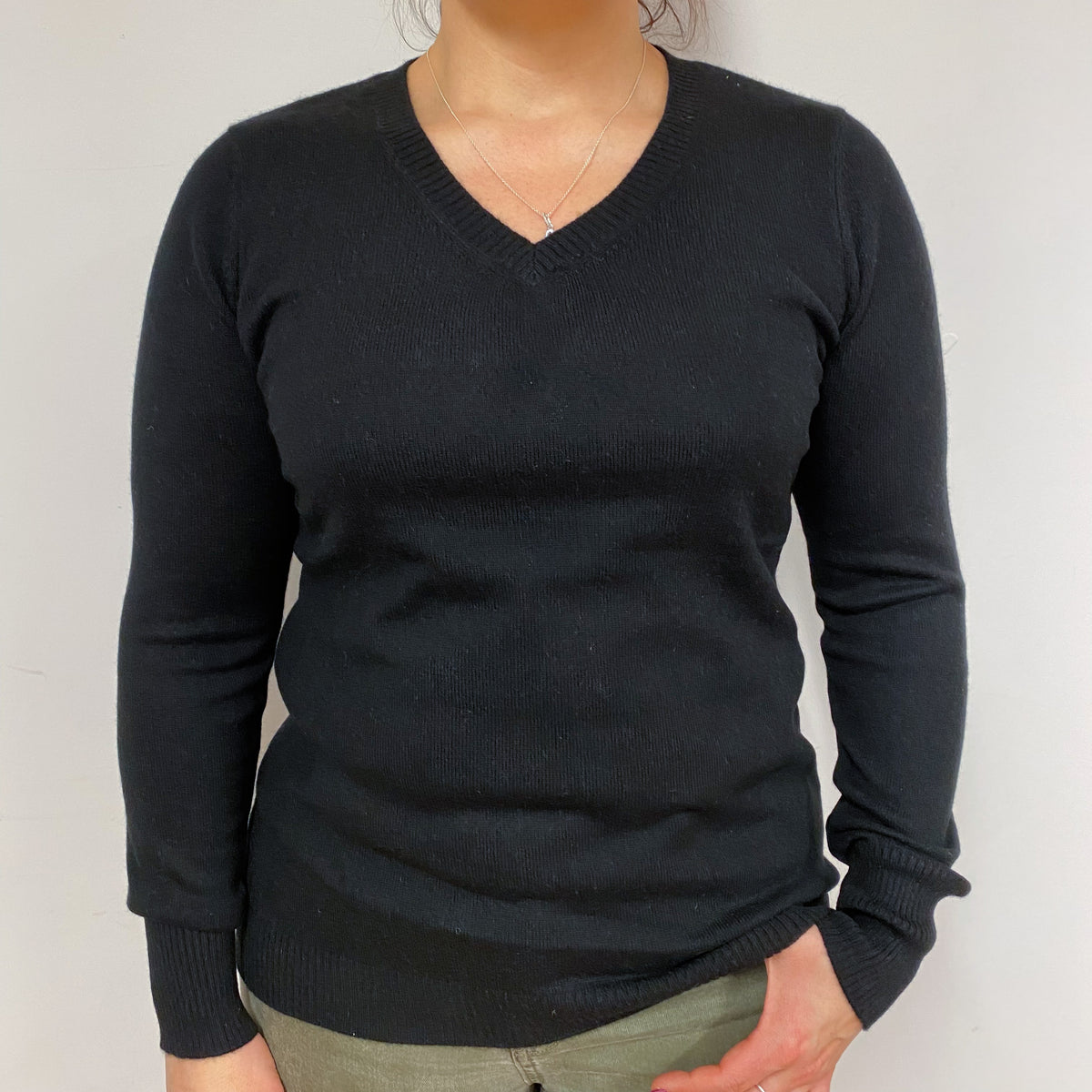 Classic Black V Neck Jumper Large