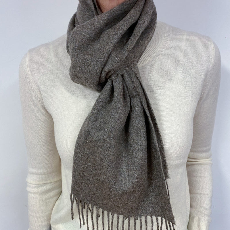 Brand New Scottish Woven Cashmere Scarf Brown Slate