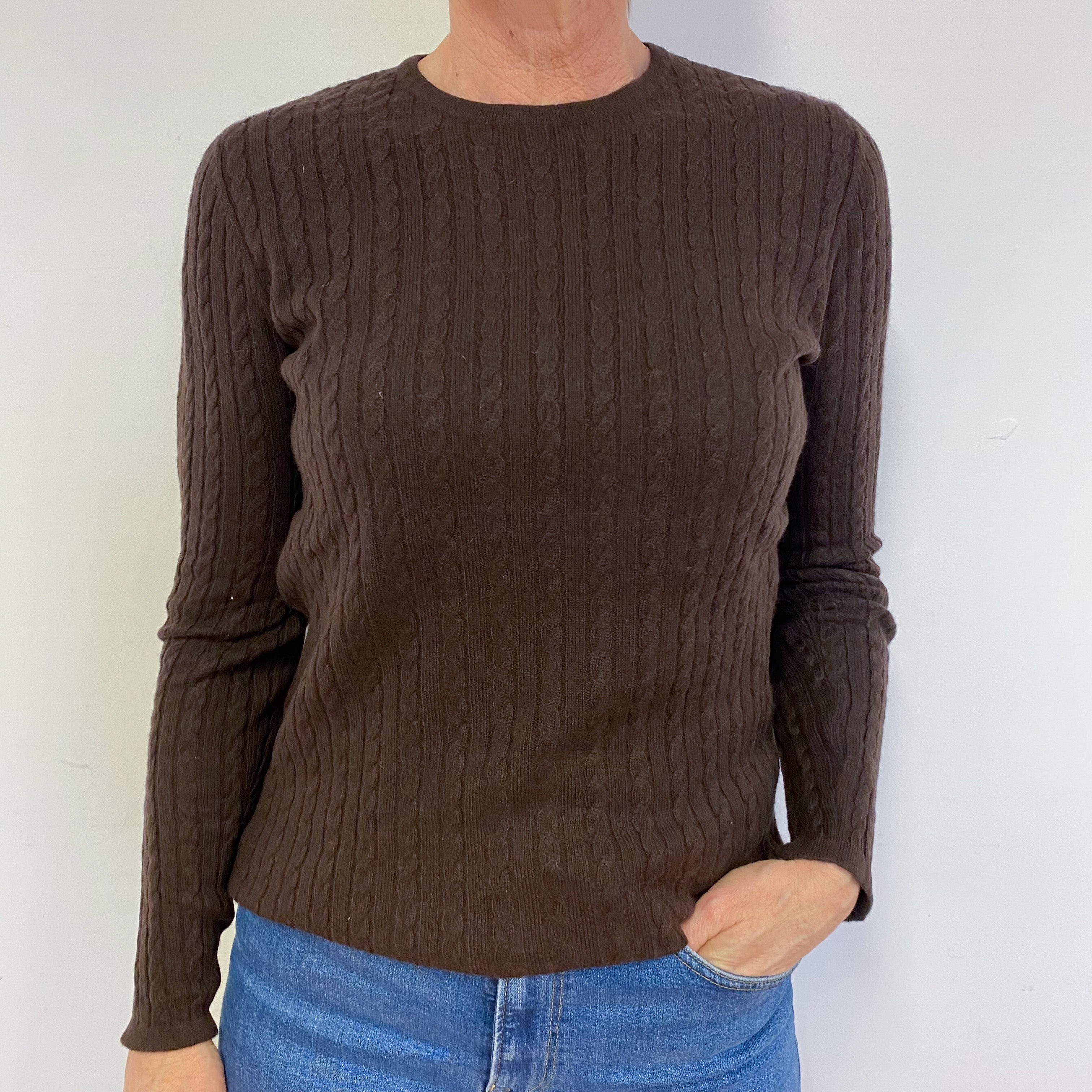 Peppercorn Brown Cable Knit Crew Neck Jumper Medium