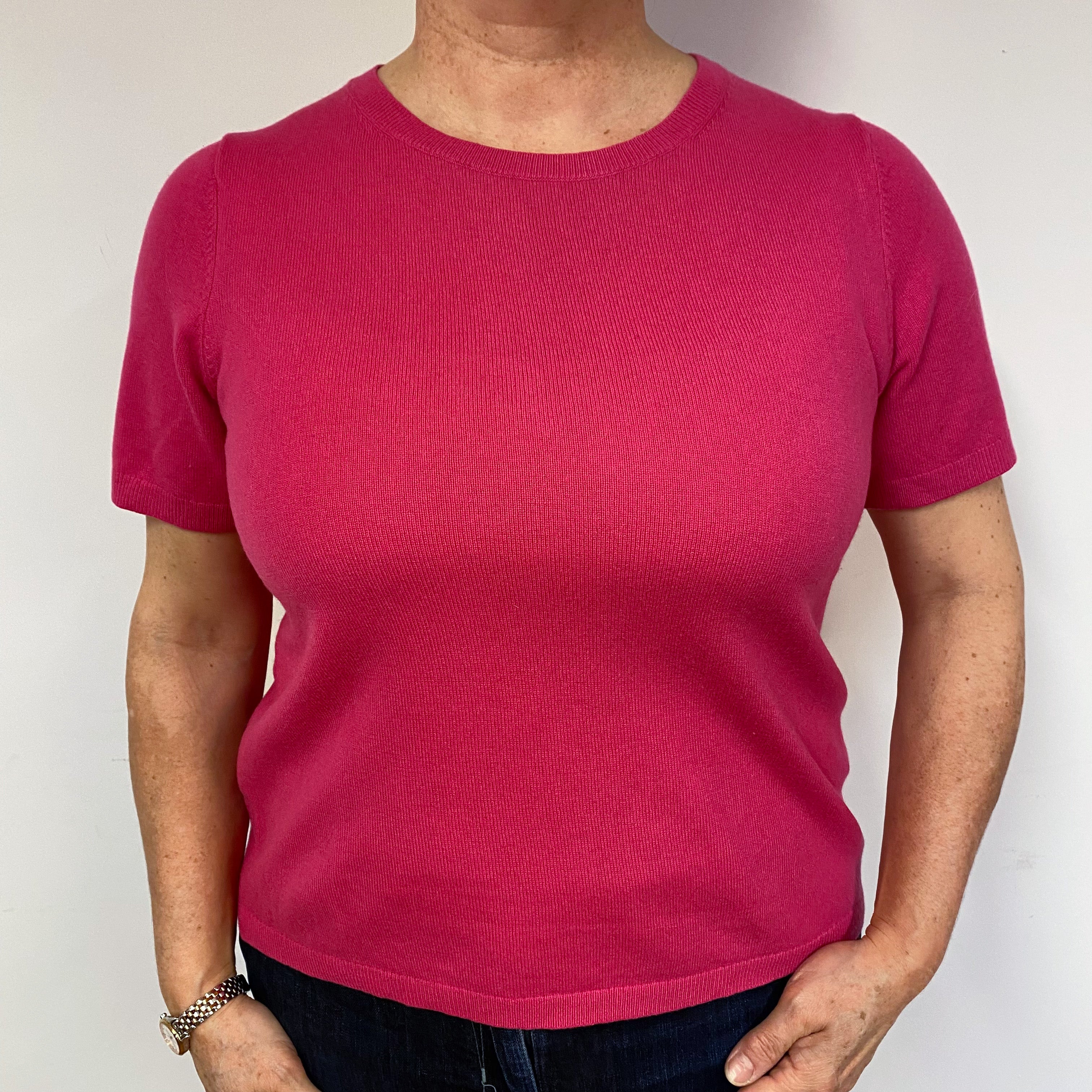 Fuchsia Pink Cashmere Short Sleeved Jumper Large