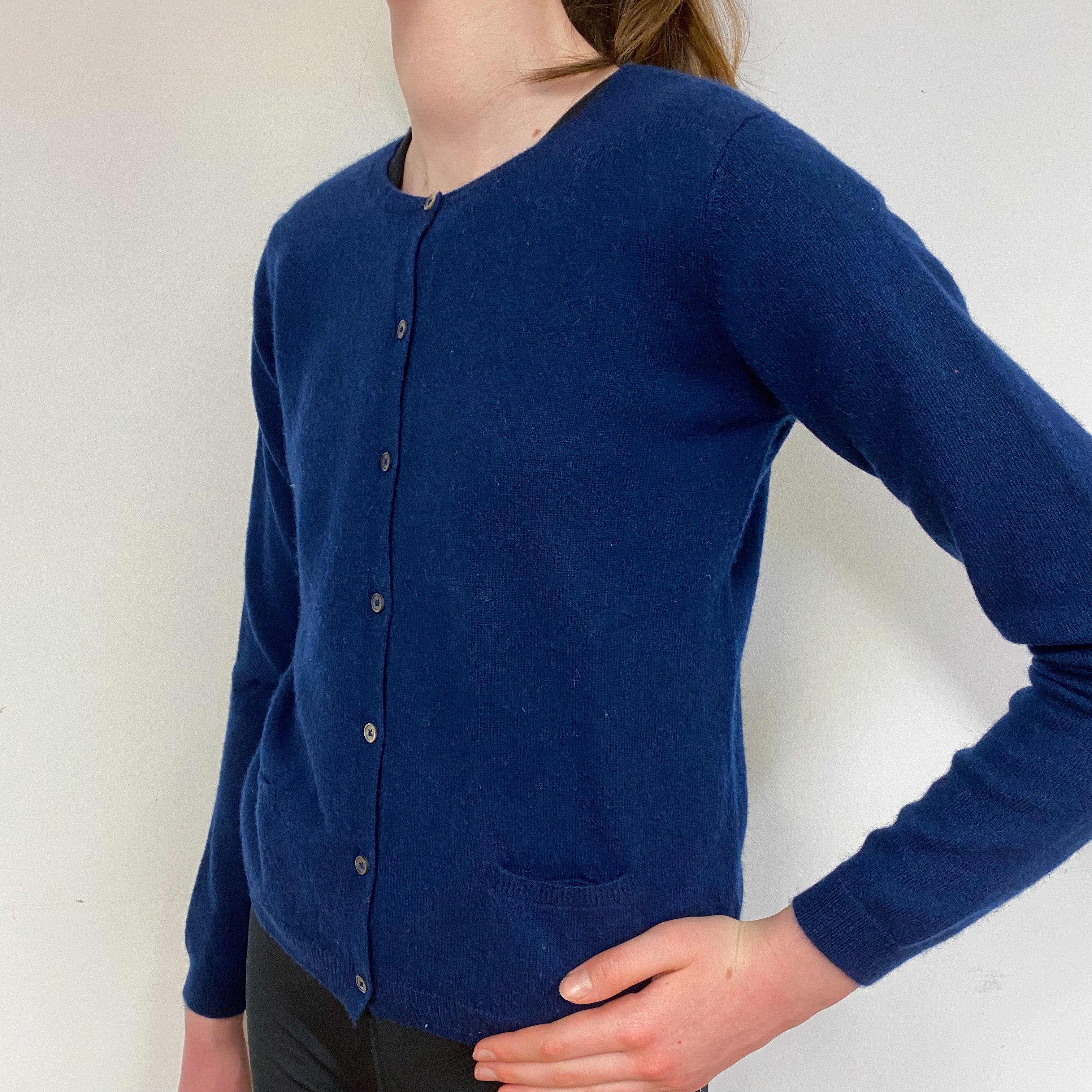 Children’s Navy Blue Cashmere Crew Neck Cardigan Age 14