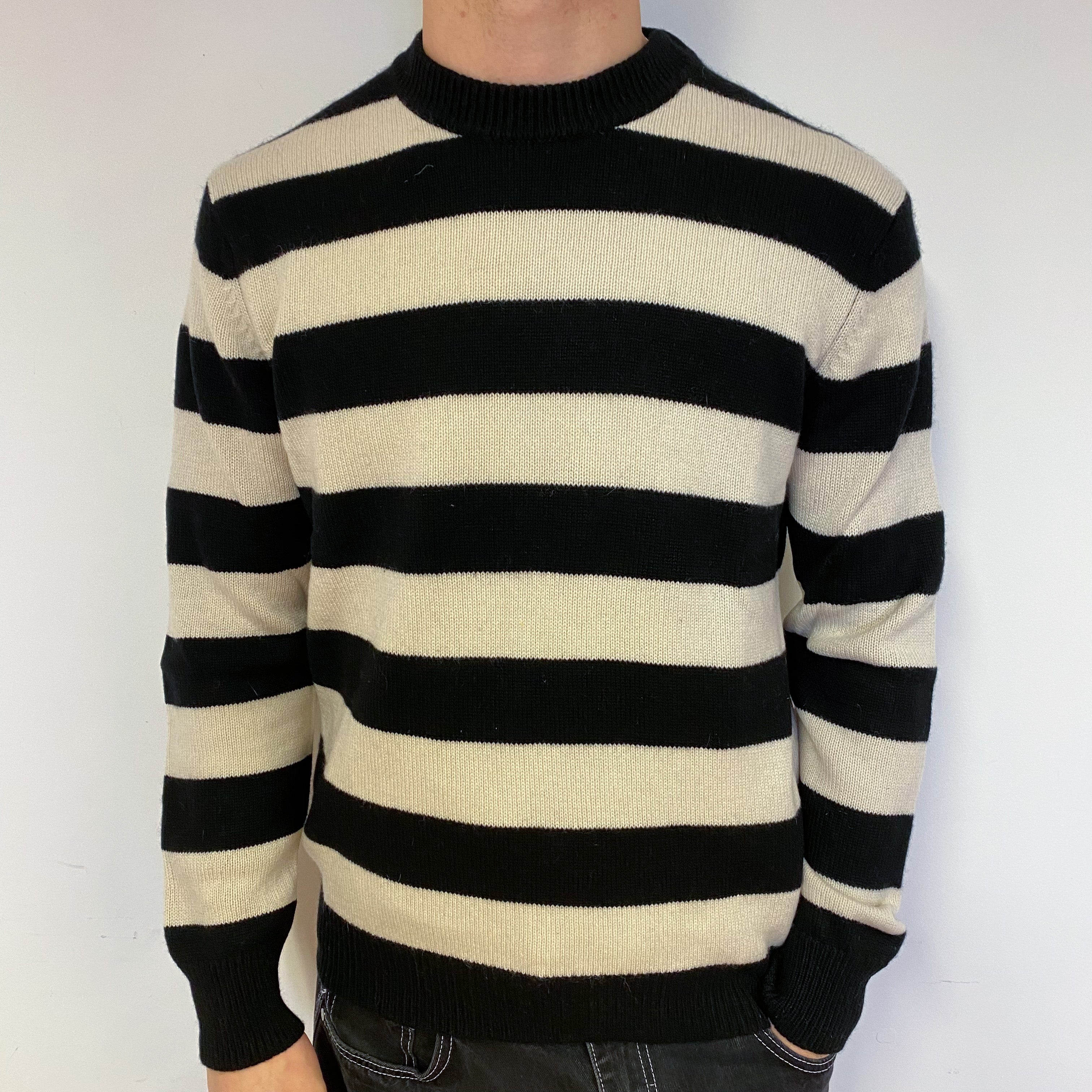 Men’s Designer Striped Cashmere Crew Neck Jumper Medium