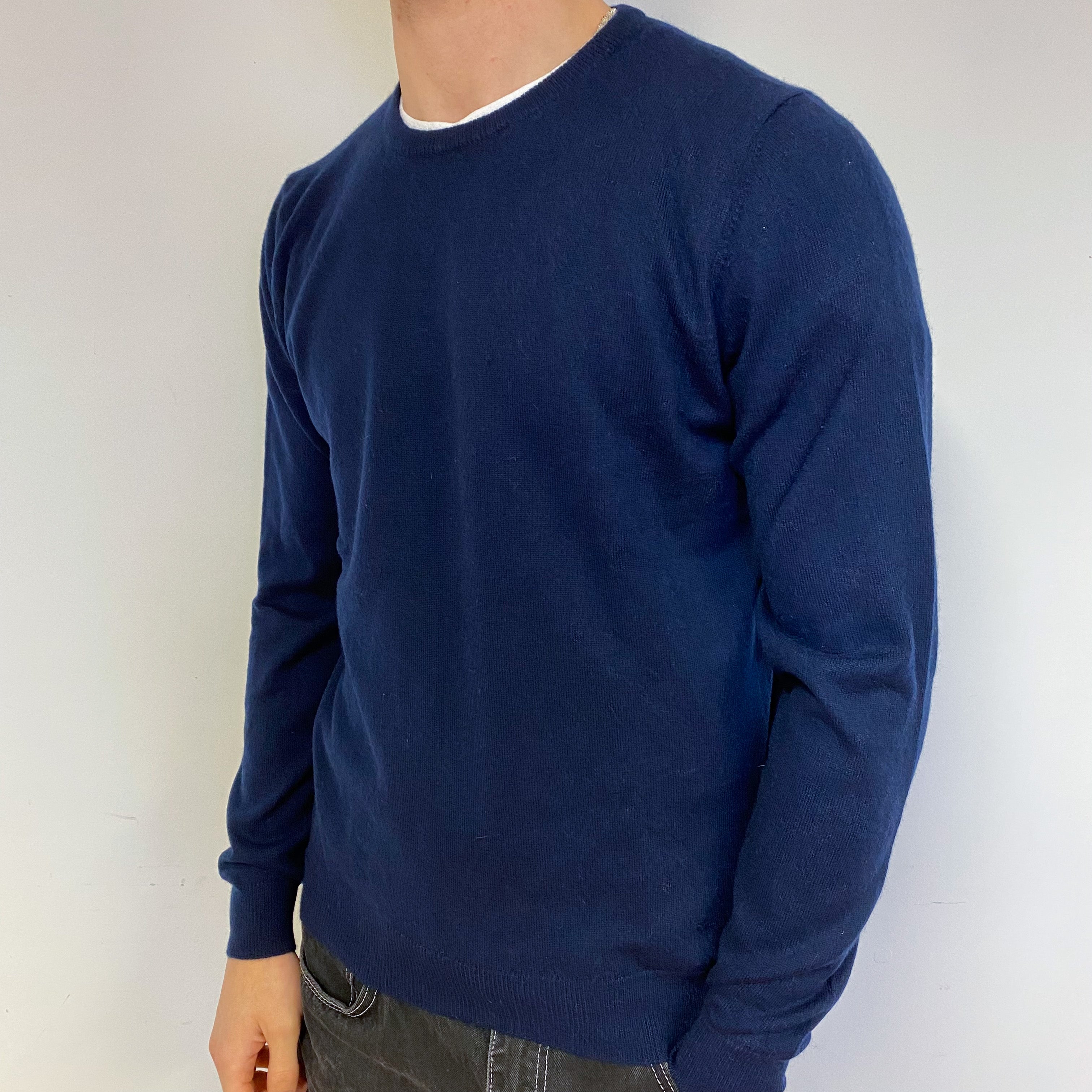 Men’s Navy Blue Cashmere Crew Neck Jumper Medium