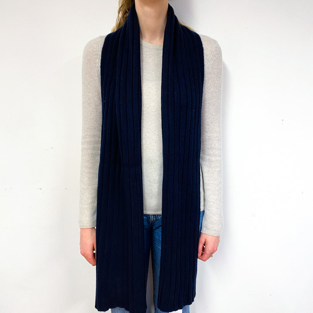 Scottish Super Chunky Navy Ribbed Scarf