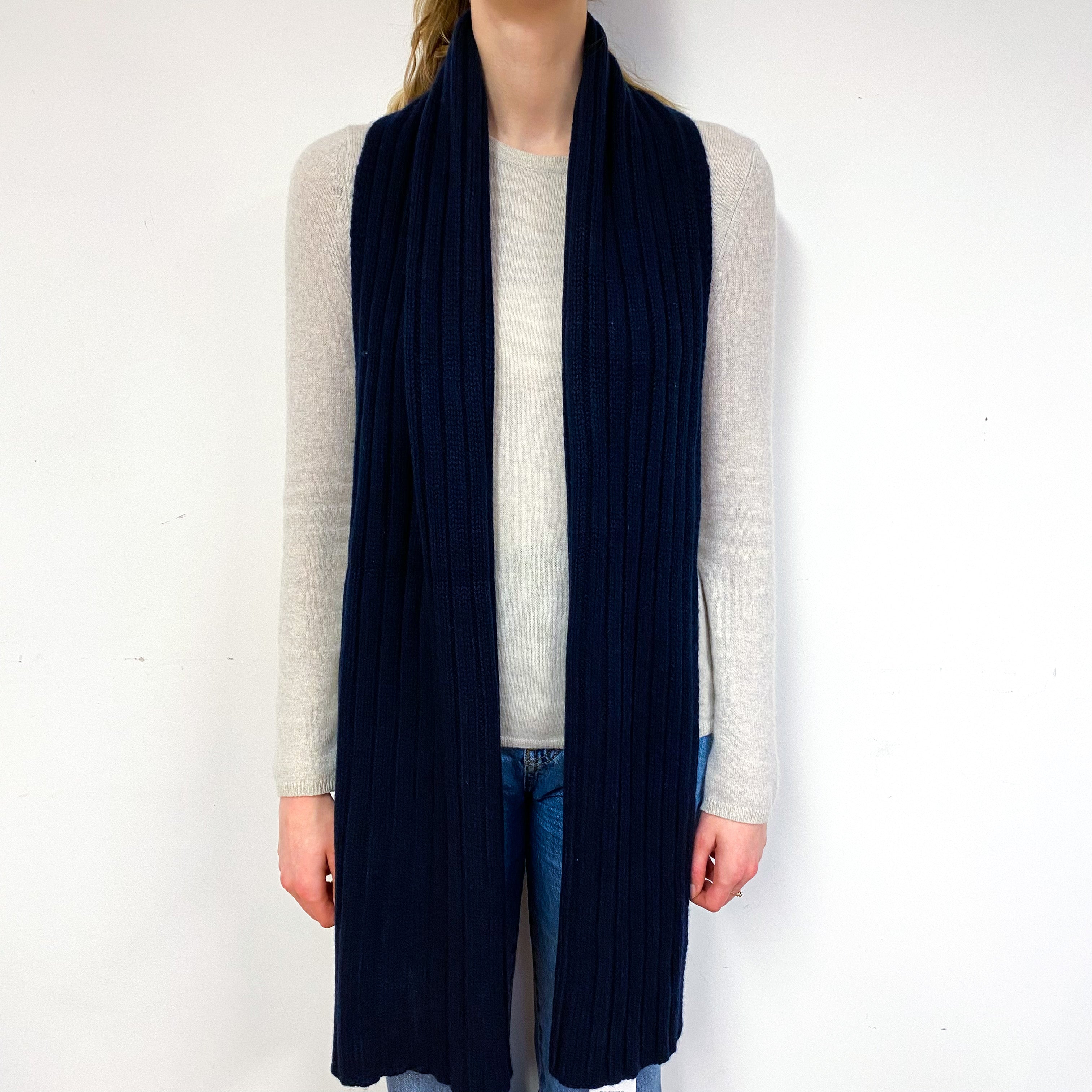 Scottish Super Chunky Navy Ribbed Scarf