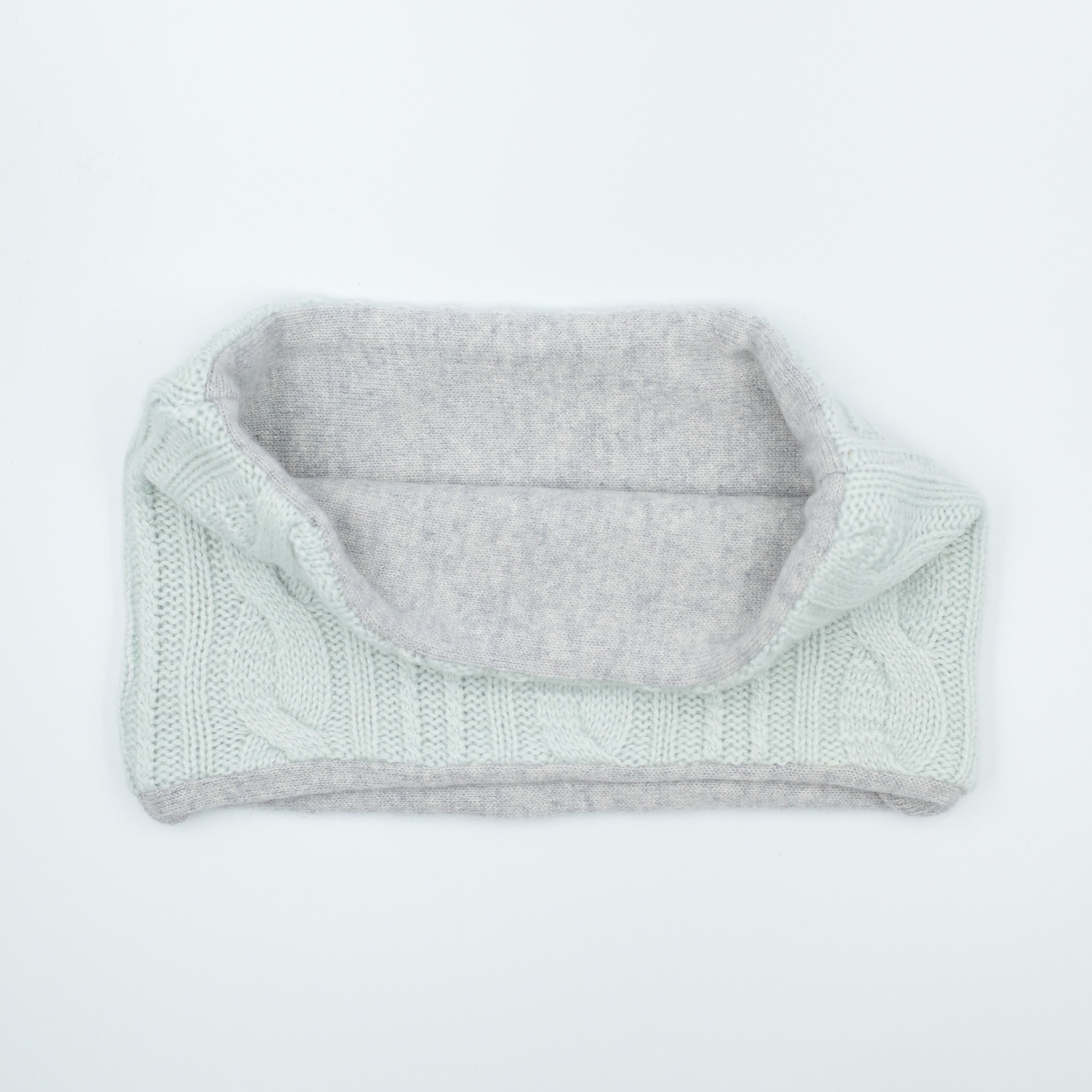 Cable Knit Palest Green and Grey Neck Warmer
