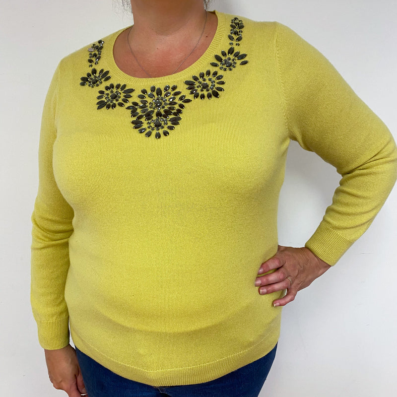 Chartreuse Bejewelled Crew Neck Jumper Extra  Large