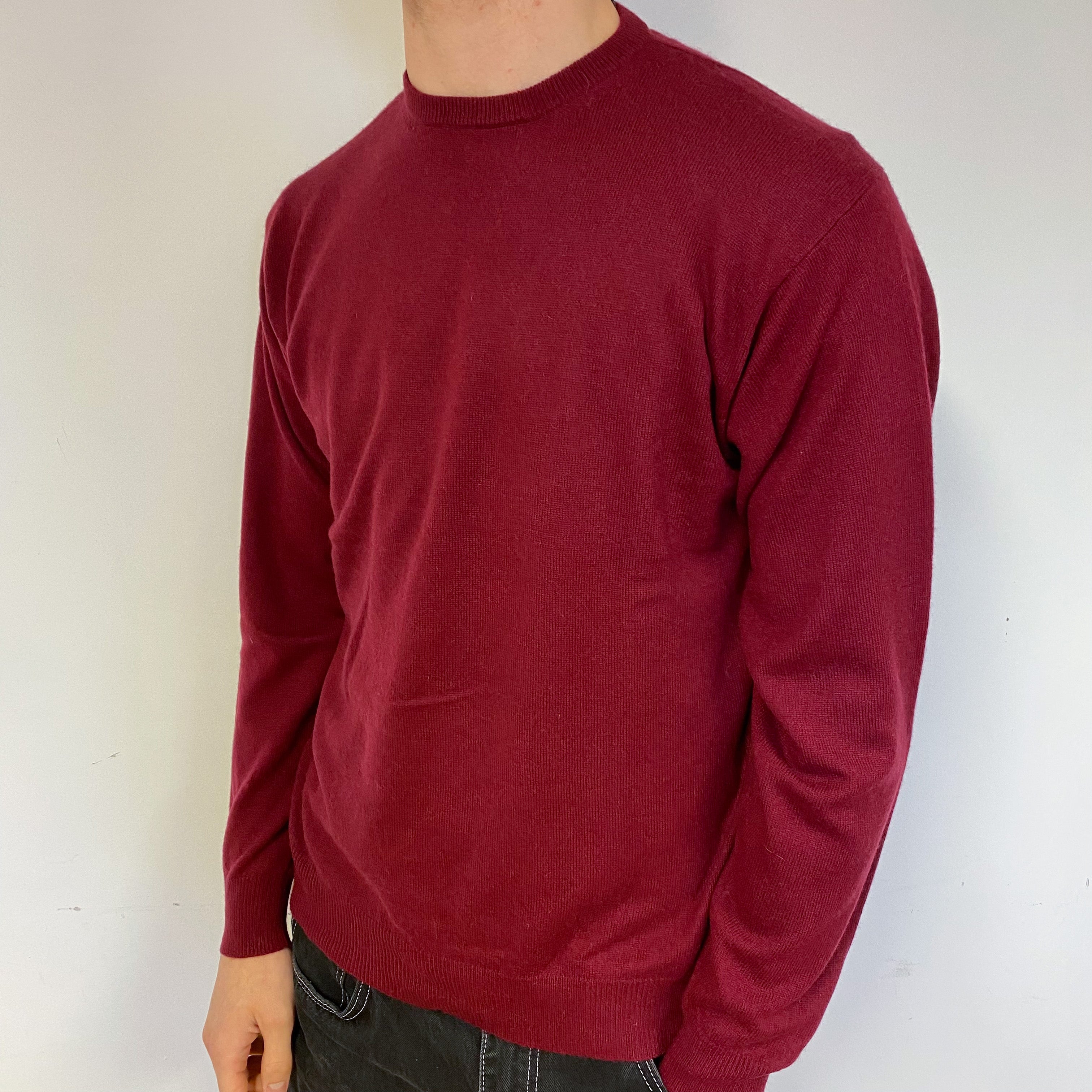 Men’s Burgundy Red Cashmere Crew Neck Jumper Medium