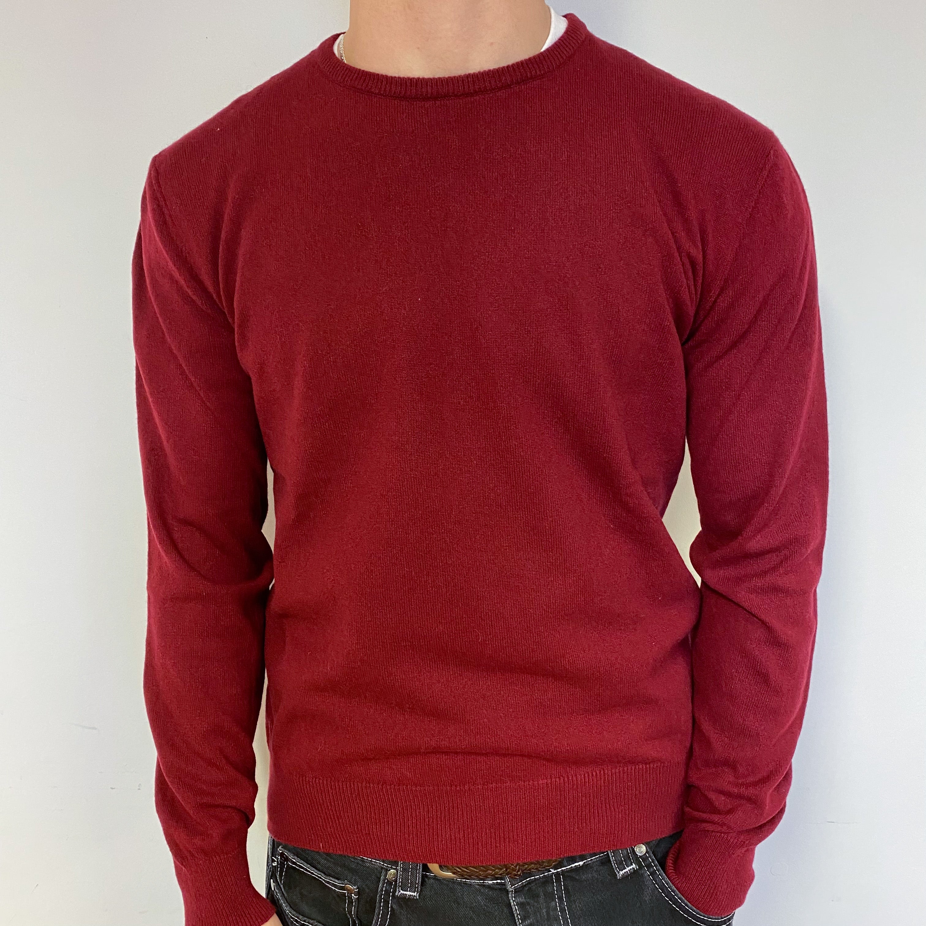 Men’s Burgundy Red Cashmere Crew Neck Jumper Medium