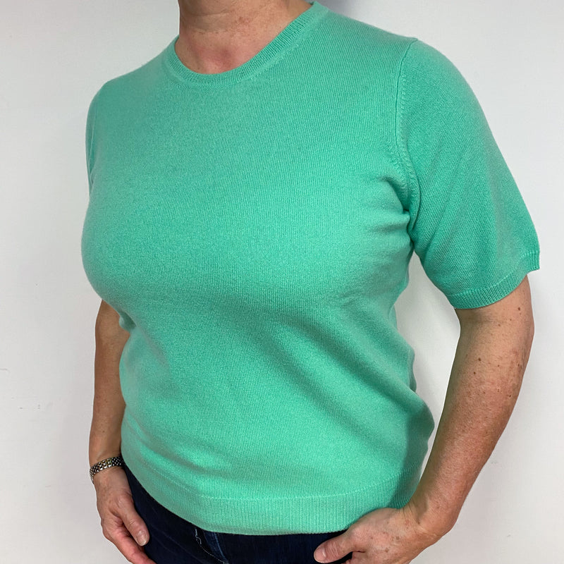 Dark Mint Green Cashmere Short Sleeved Jumper Large