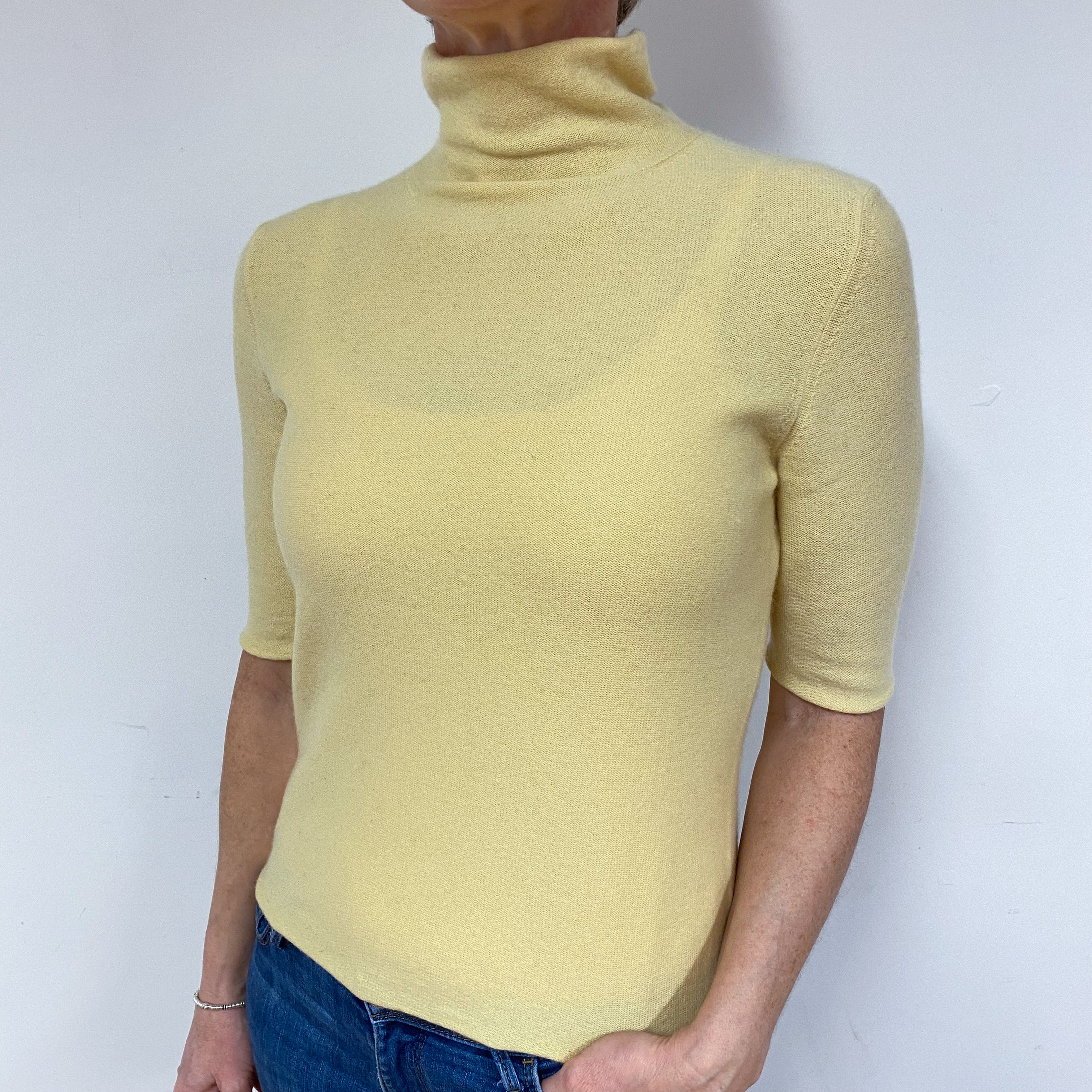 Custard Yellow Cashmere Short Sleeve Jumper Medium