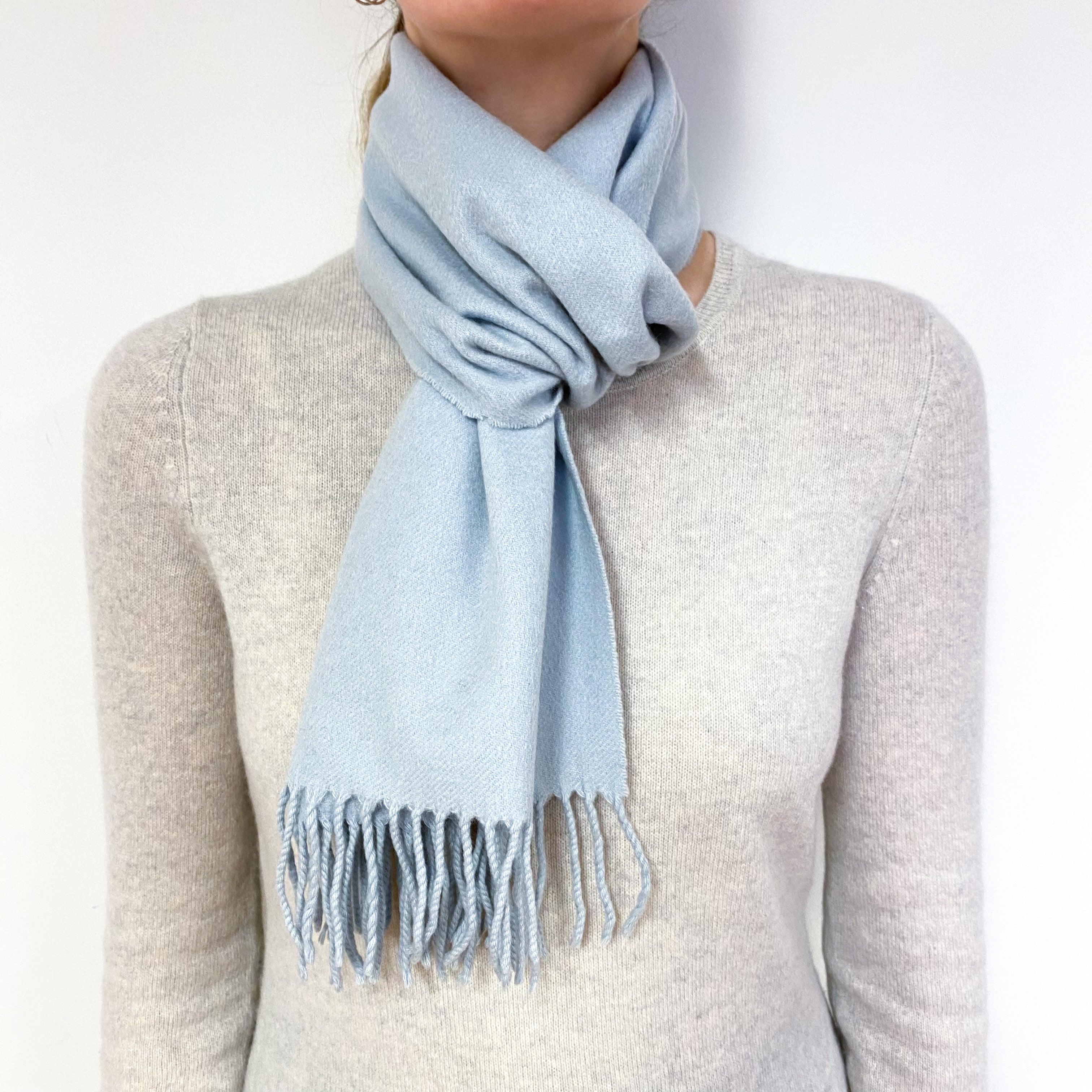 Vintage Powder Blue Fringed Woven Scarf