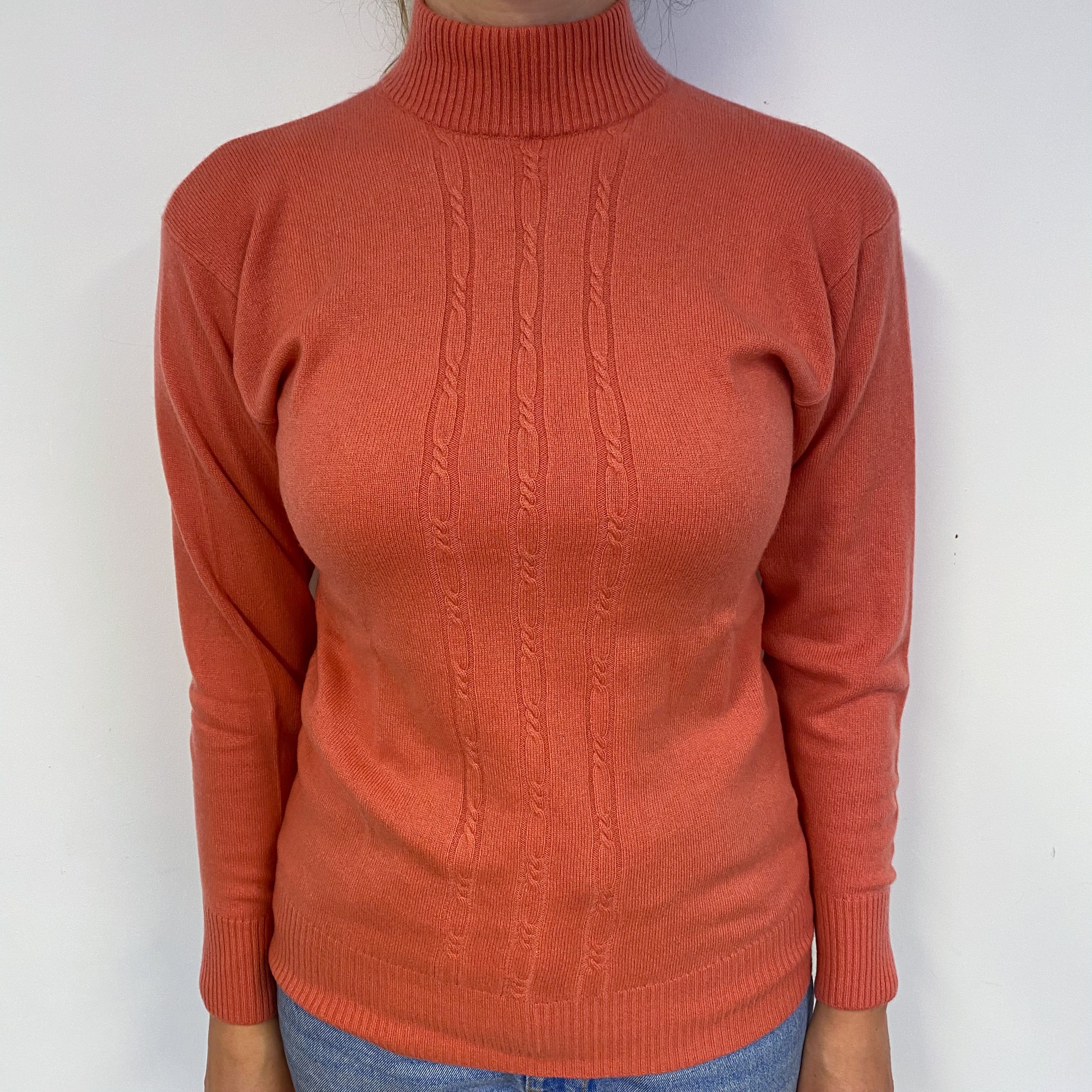 Coral Cable Knit Turtle Neck Jumper Small
