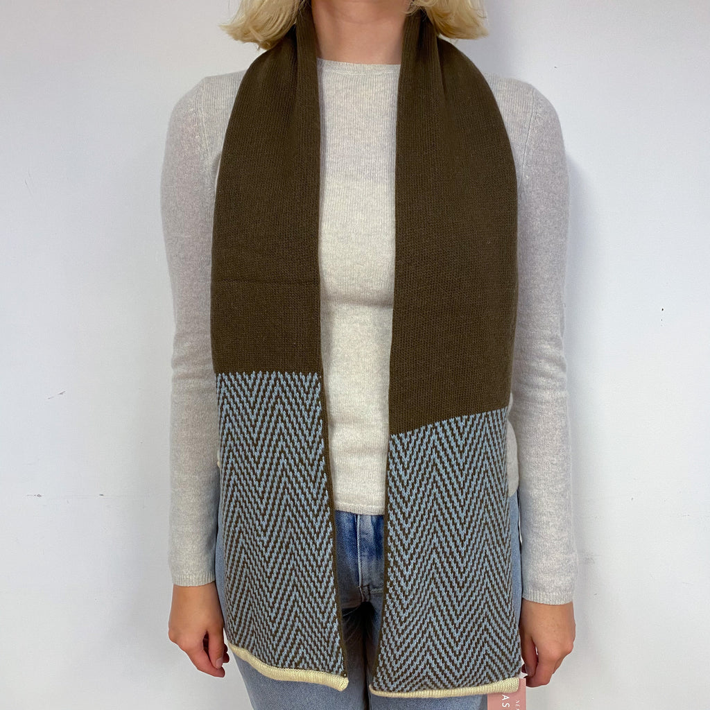 Brown and Duck Egg Blue Cashmere Scarf