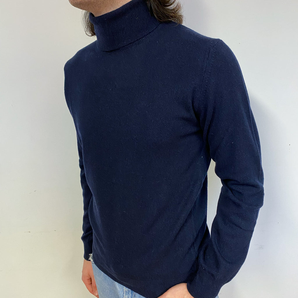 New Italian Navy Blue Unisex Polo Neck Jumper Small-Extra Large