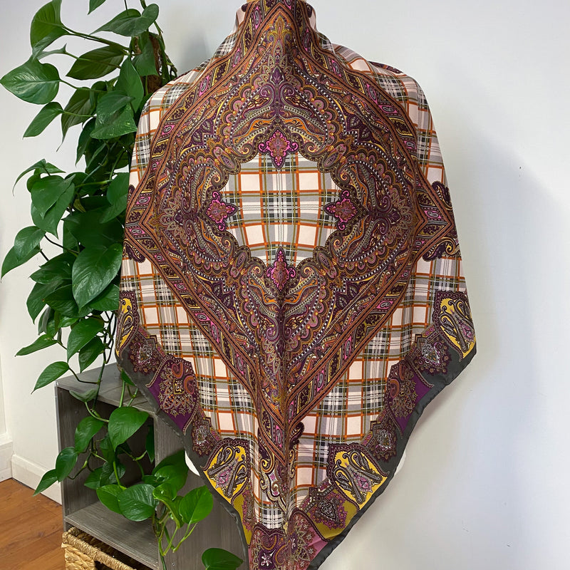 Codello Stirrup & Leather Print Silk Scarf Green/pink