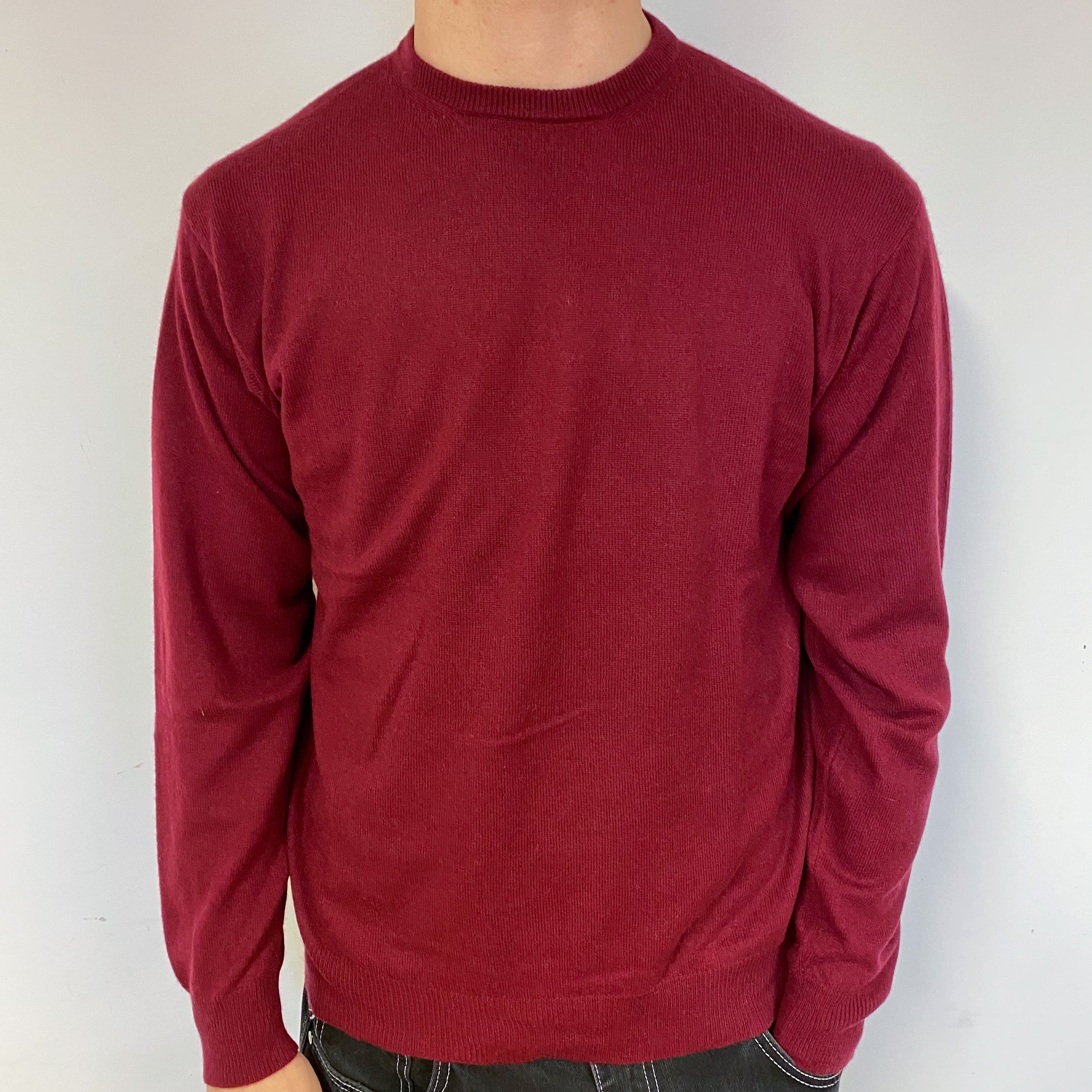 Men’s Burgundy Red Cashmere Crew Neck Jumper Medium