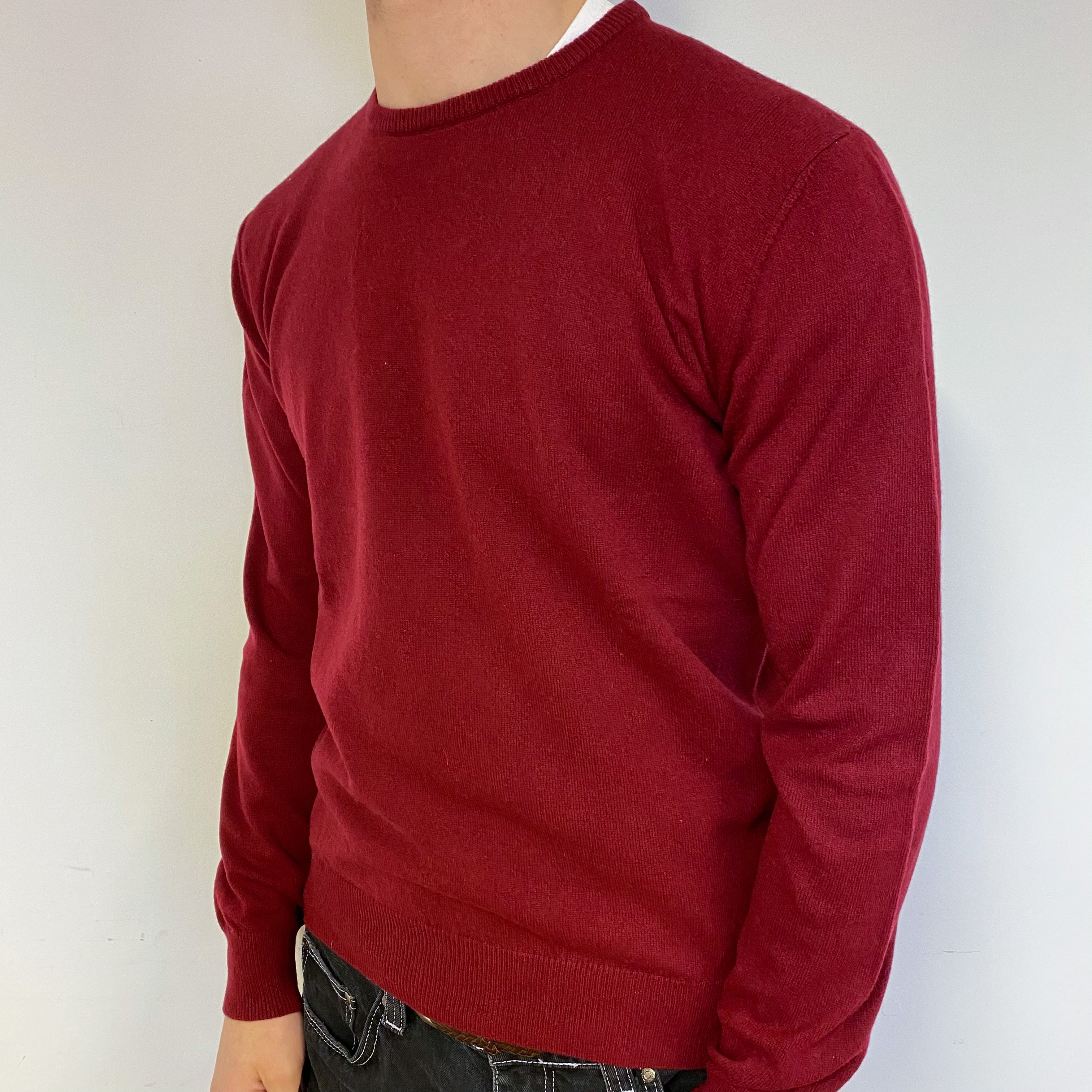 Men’s Burgundy Red Cashmere Crew Neck Jumper Medium