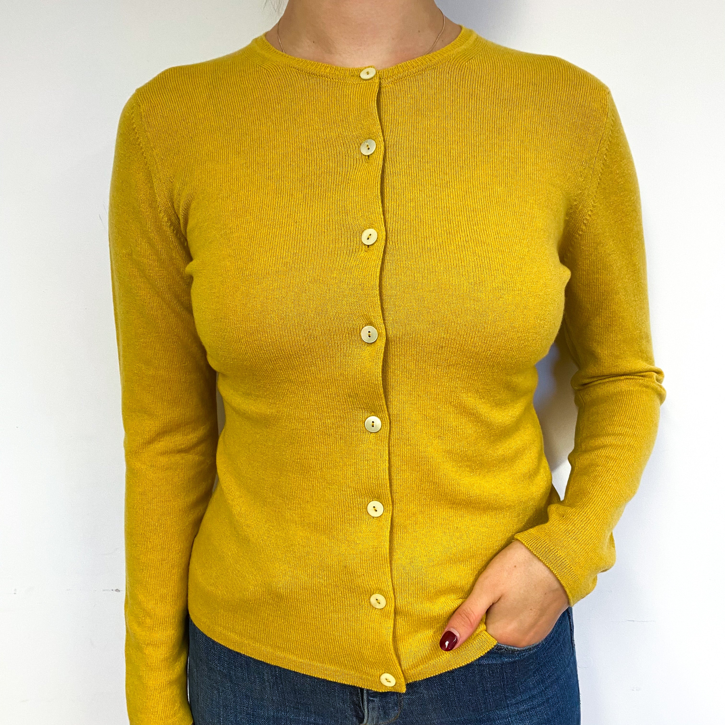 Brand New Scottish Mustard Yellow Crew Neck Cardigan Small