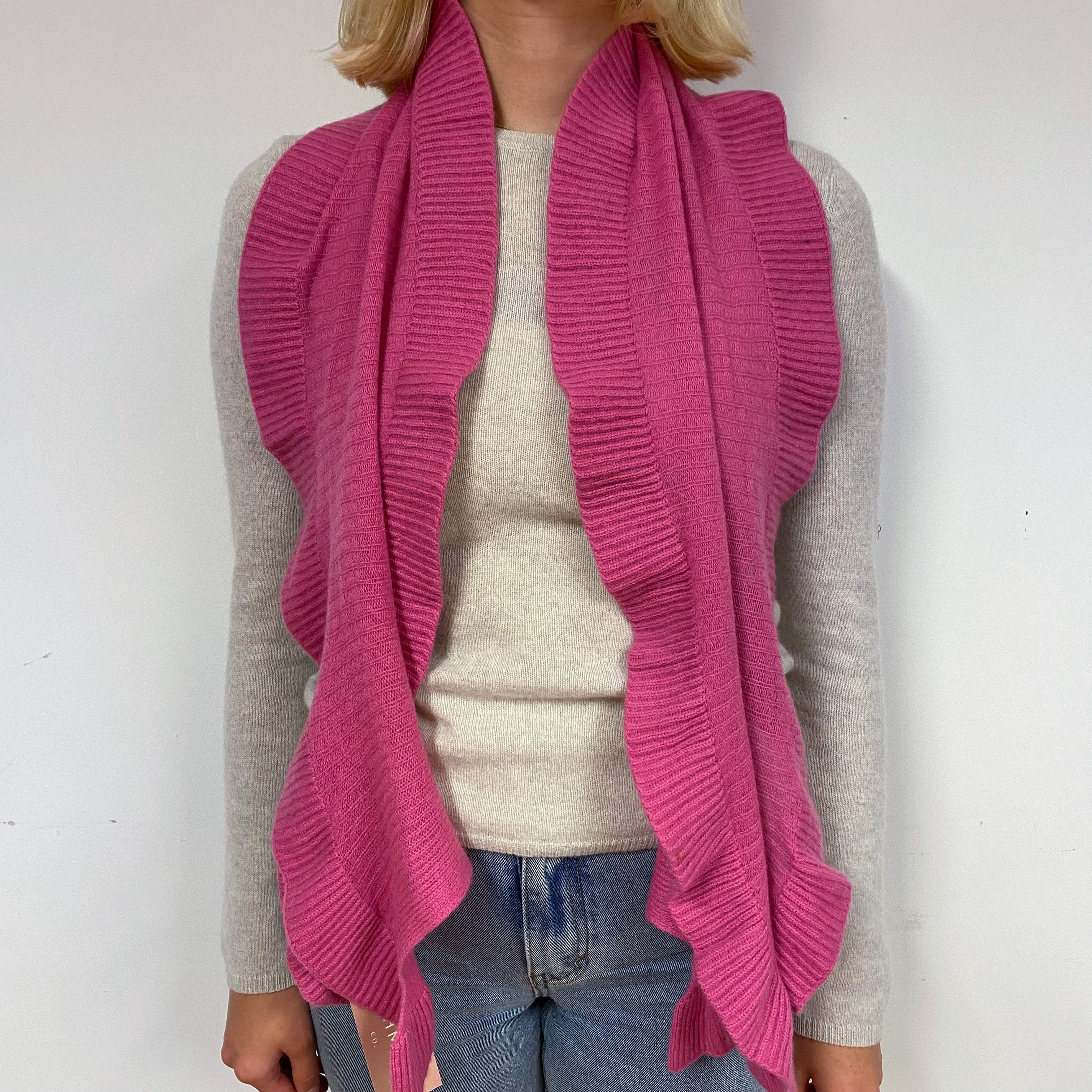 Pink Ruffle Edged Cashmere Scarf