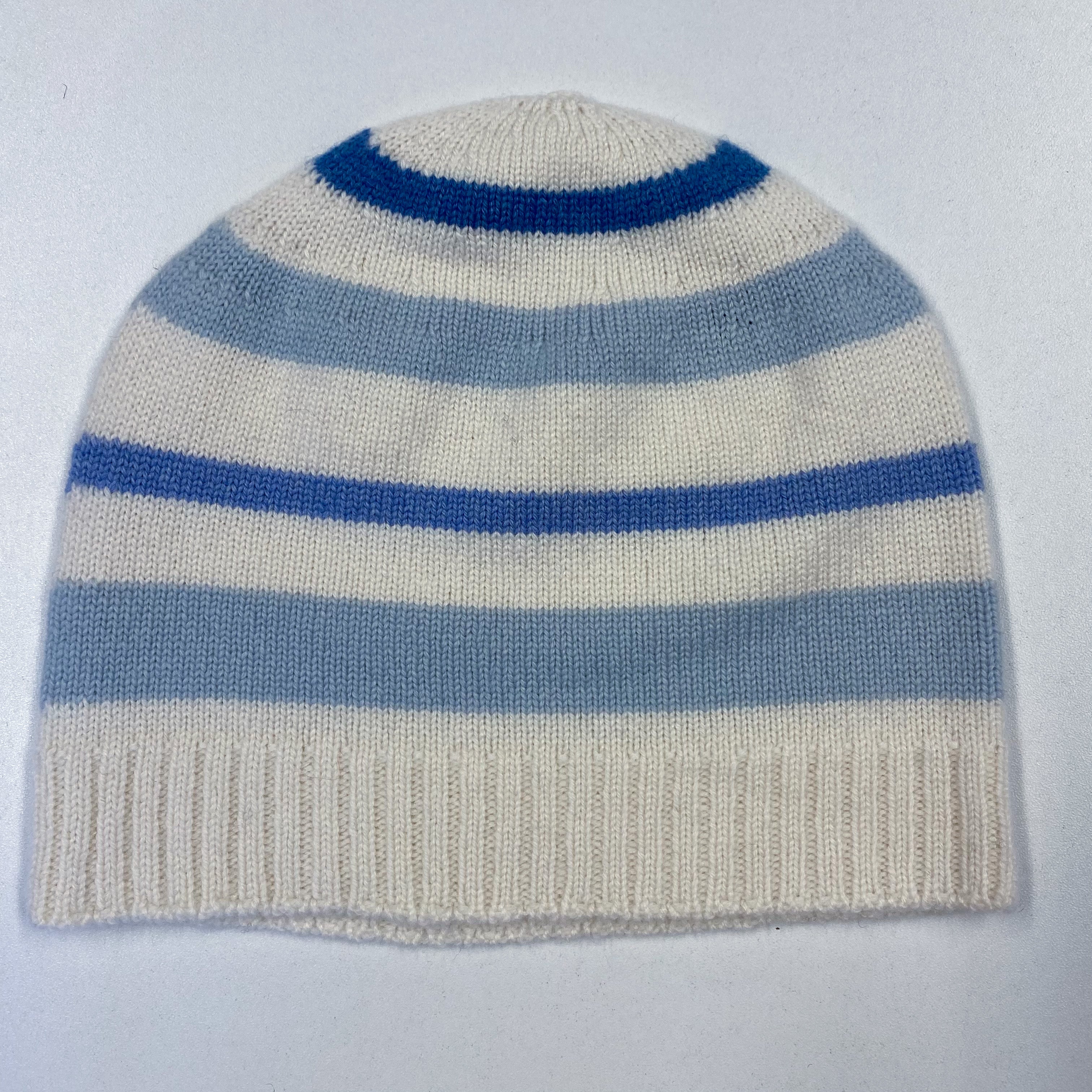 Brand New Children’s Cream and Blue Striped Cashmere Hat Up to age 10