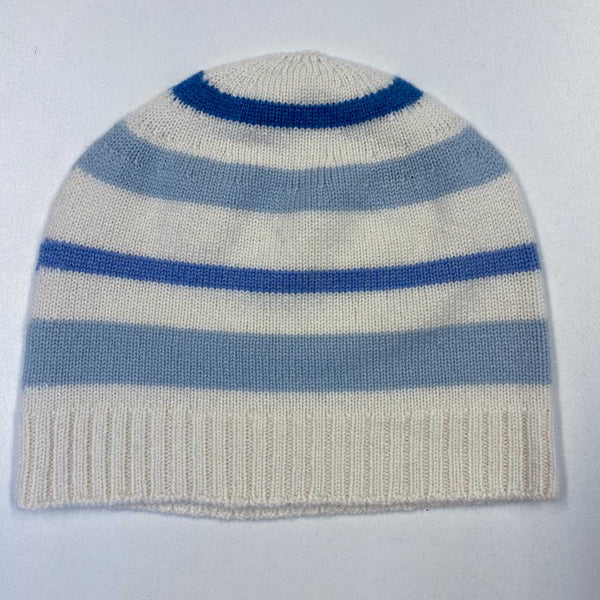 Brand New Children’s Cream and Blue Striped Cashmere Hat Up to age 10