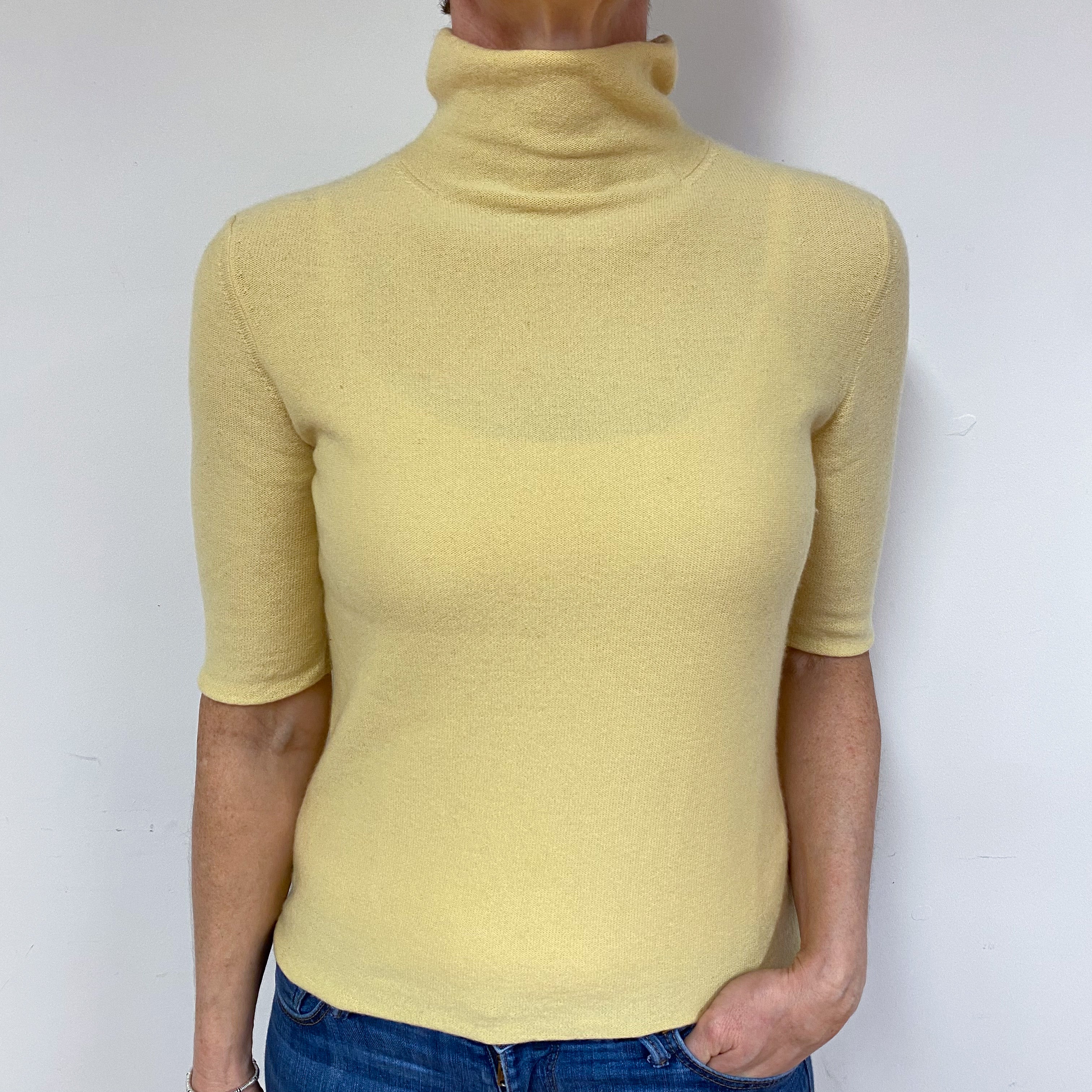 Custard Yellow Cashmere Short Sleeve Jumper Medium