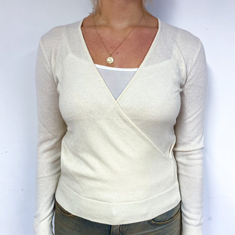 Cream Cross-Over Cashmere V-Neck Jumper Small