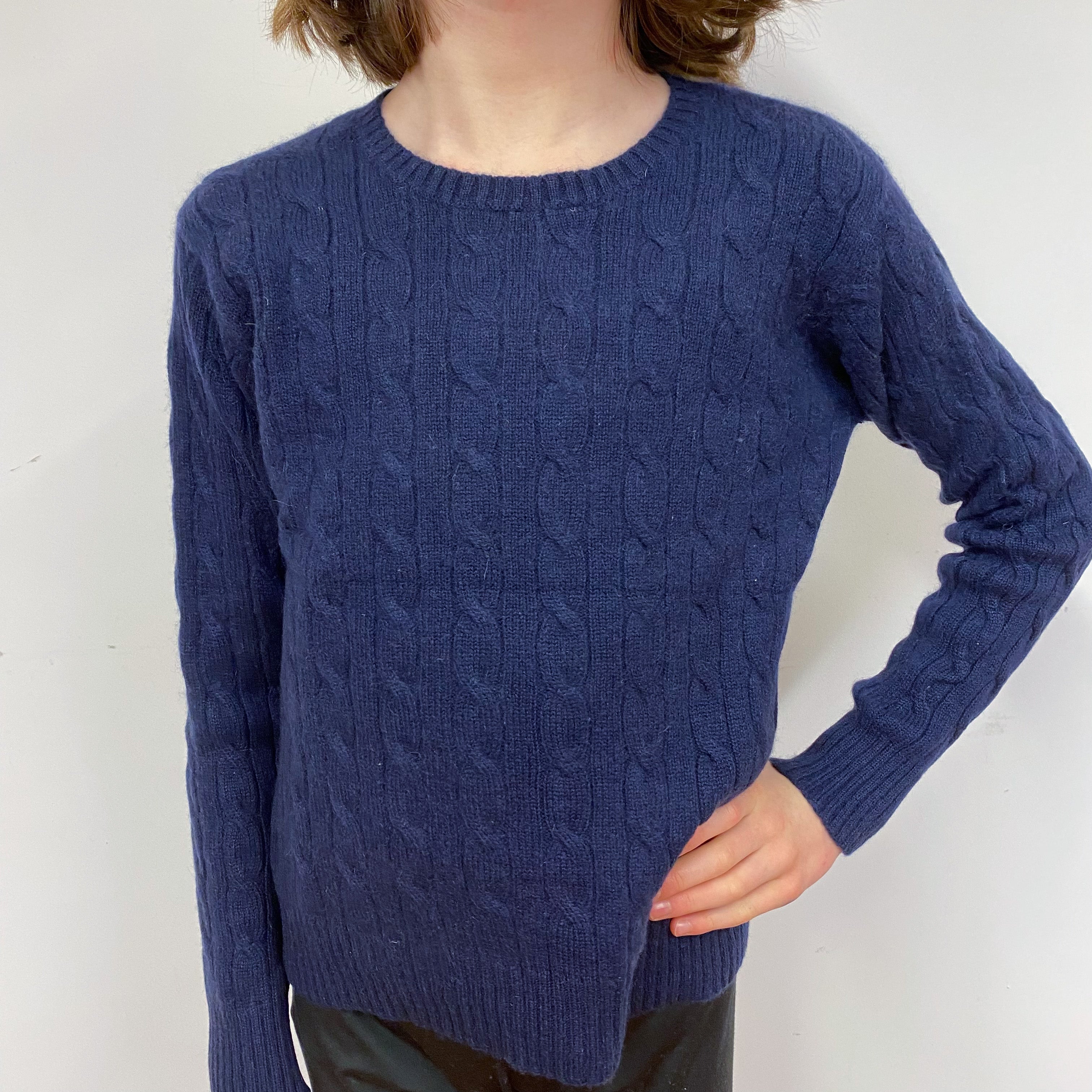 Children’s Navy Cable Cashmere Crew Neck Jumper Age 8