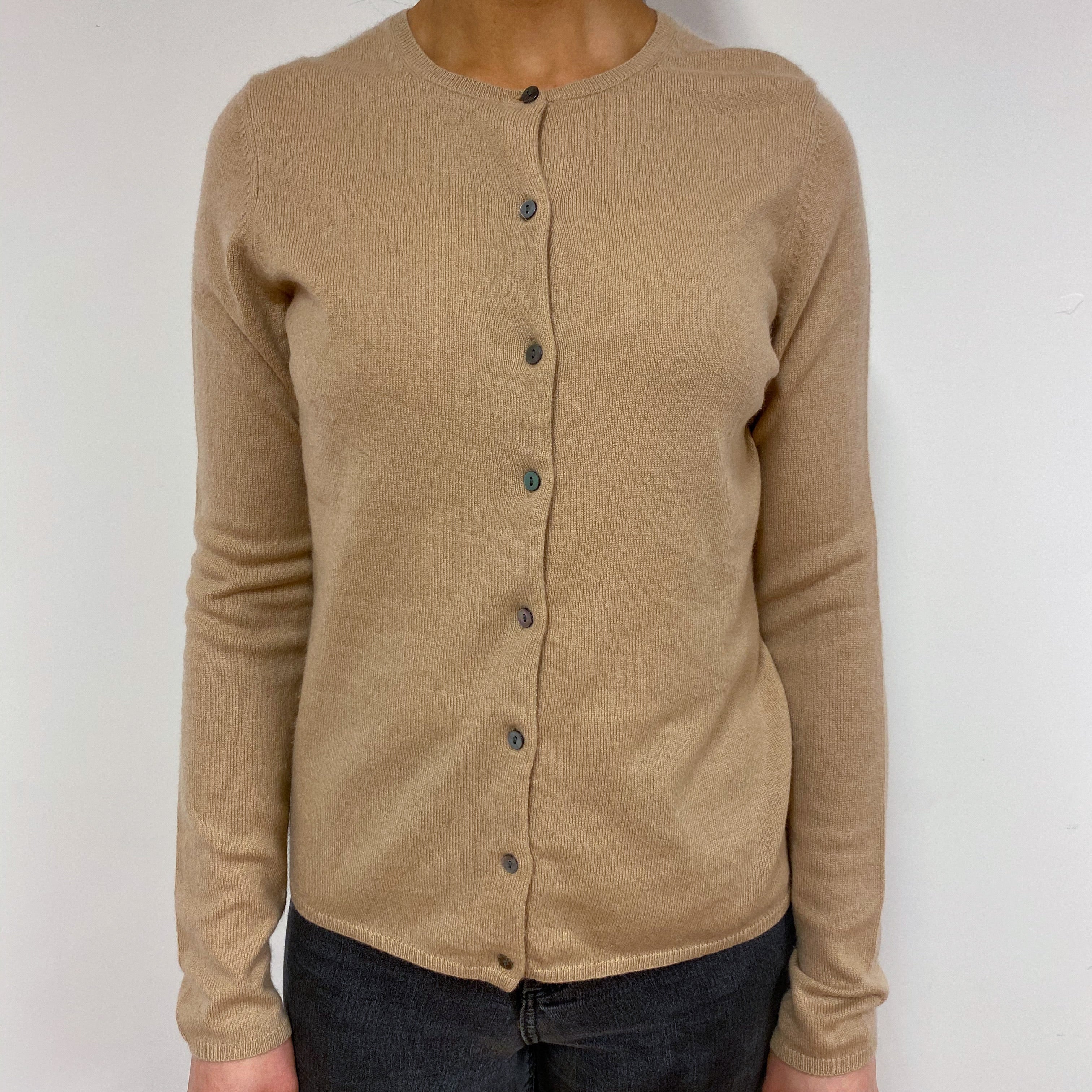 Camel Crew Neck Cardigan Small