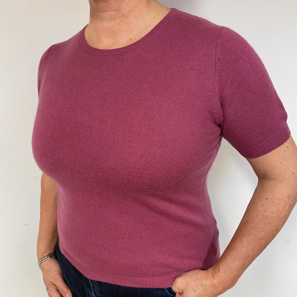 Heather Purple Cashmere Short Sleeved Jumper Large