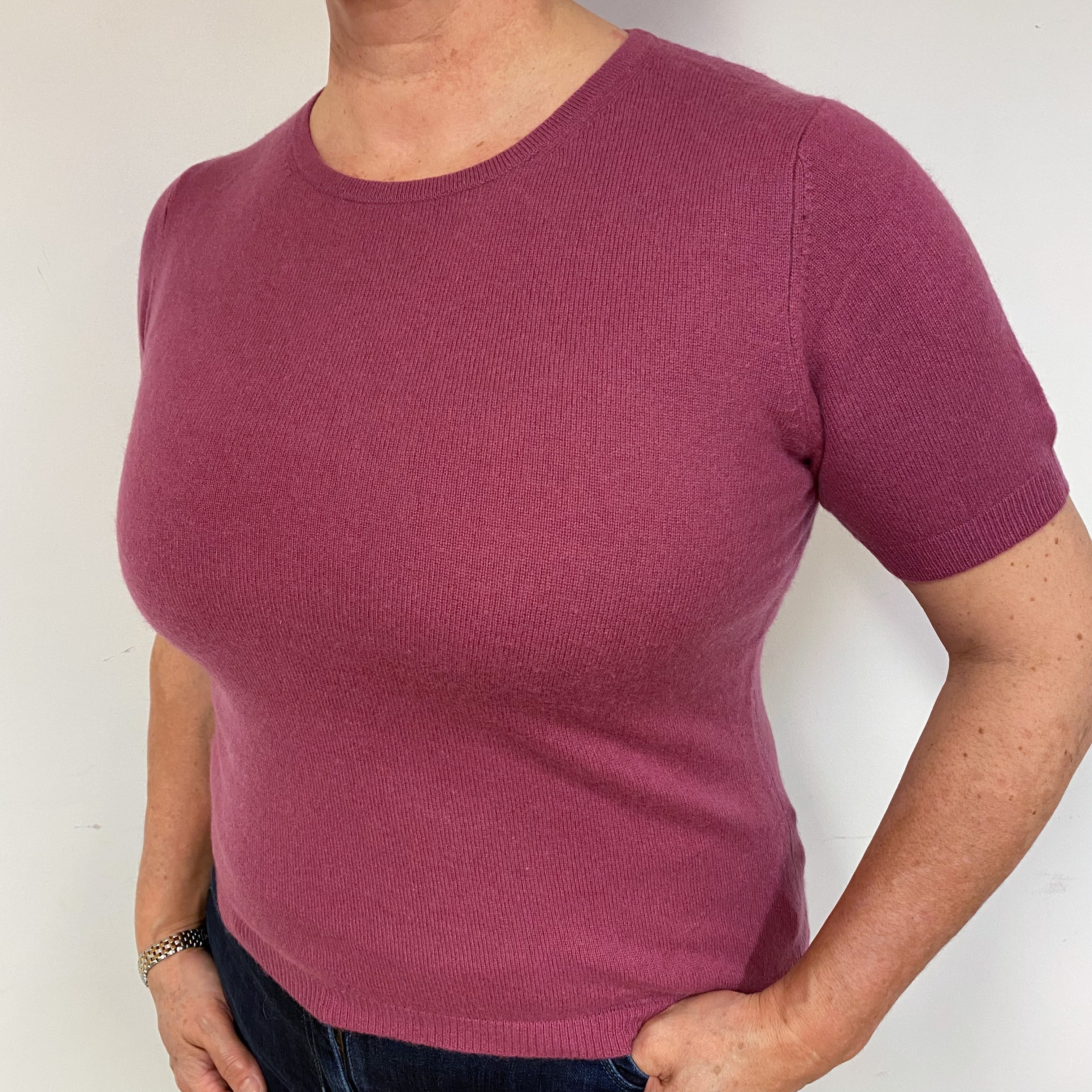 Heather Purple Cashmere Short Sleeved Jumper Large