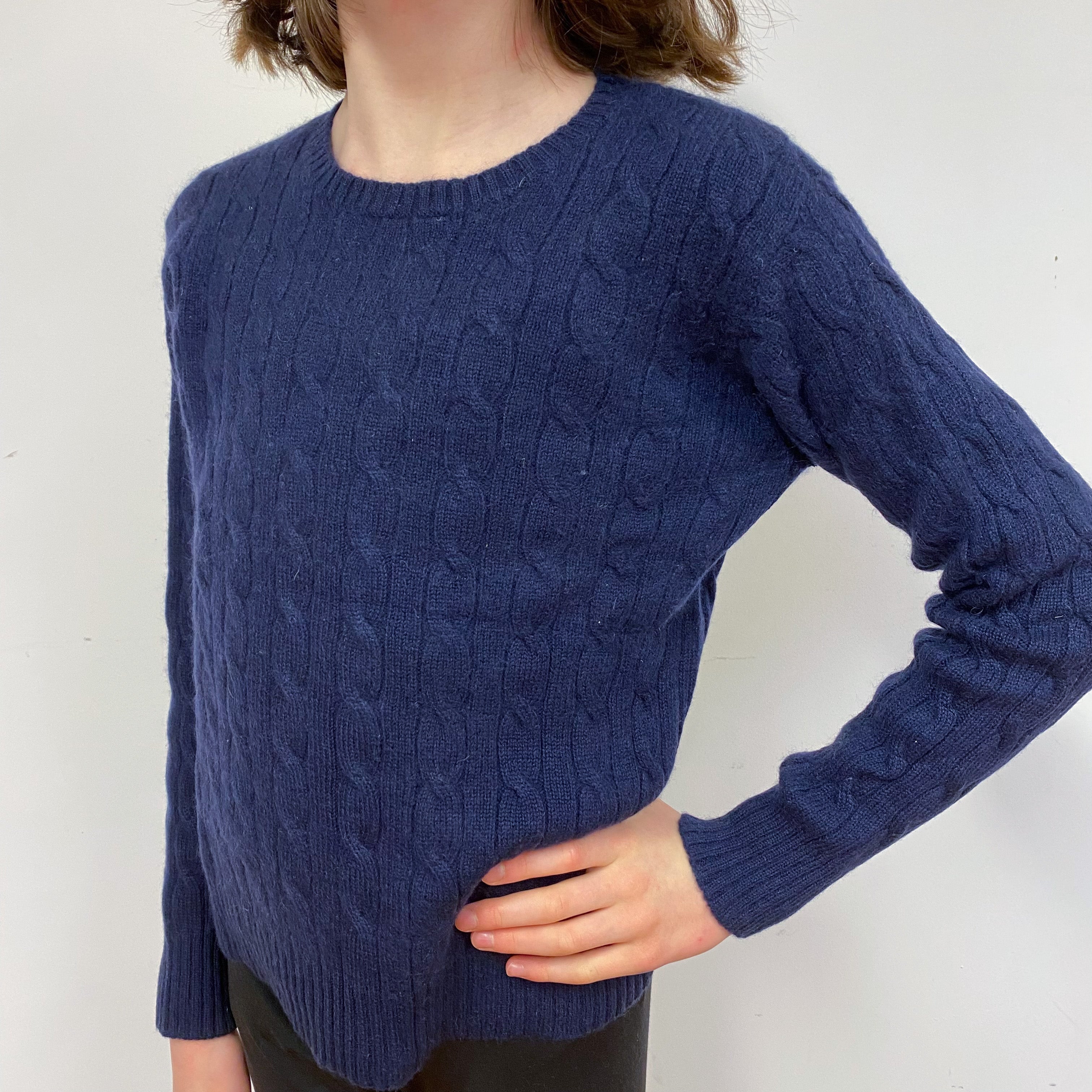 Children’s Navy Cable Cashmere Crew Neck Jumper Age 8