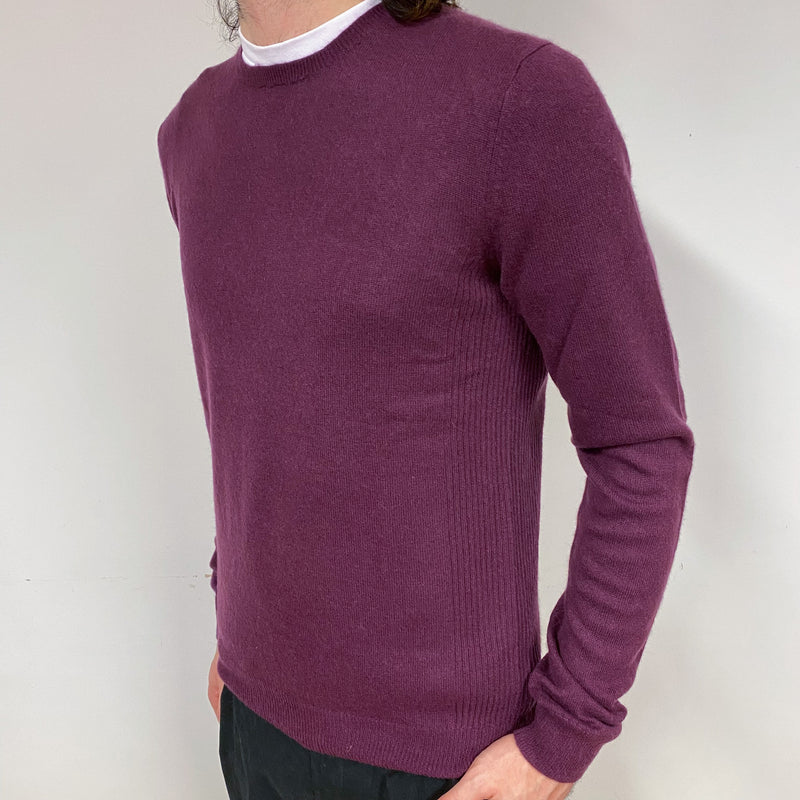 Men’s Mulberry Purple Cashmere Crew Neck Jumper Small