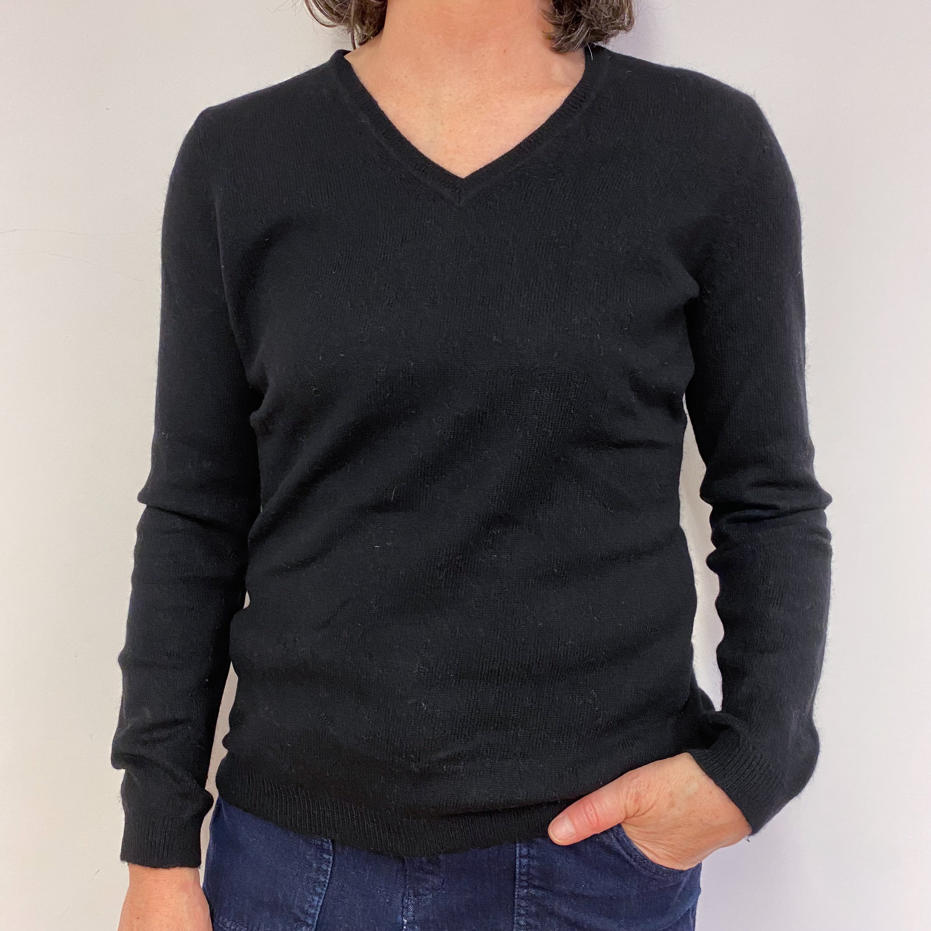 Classic Black V Neck Jumper Medium
