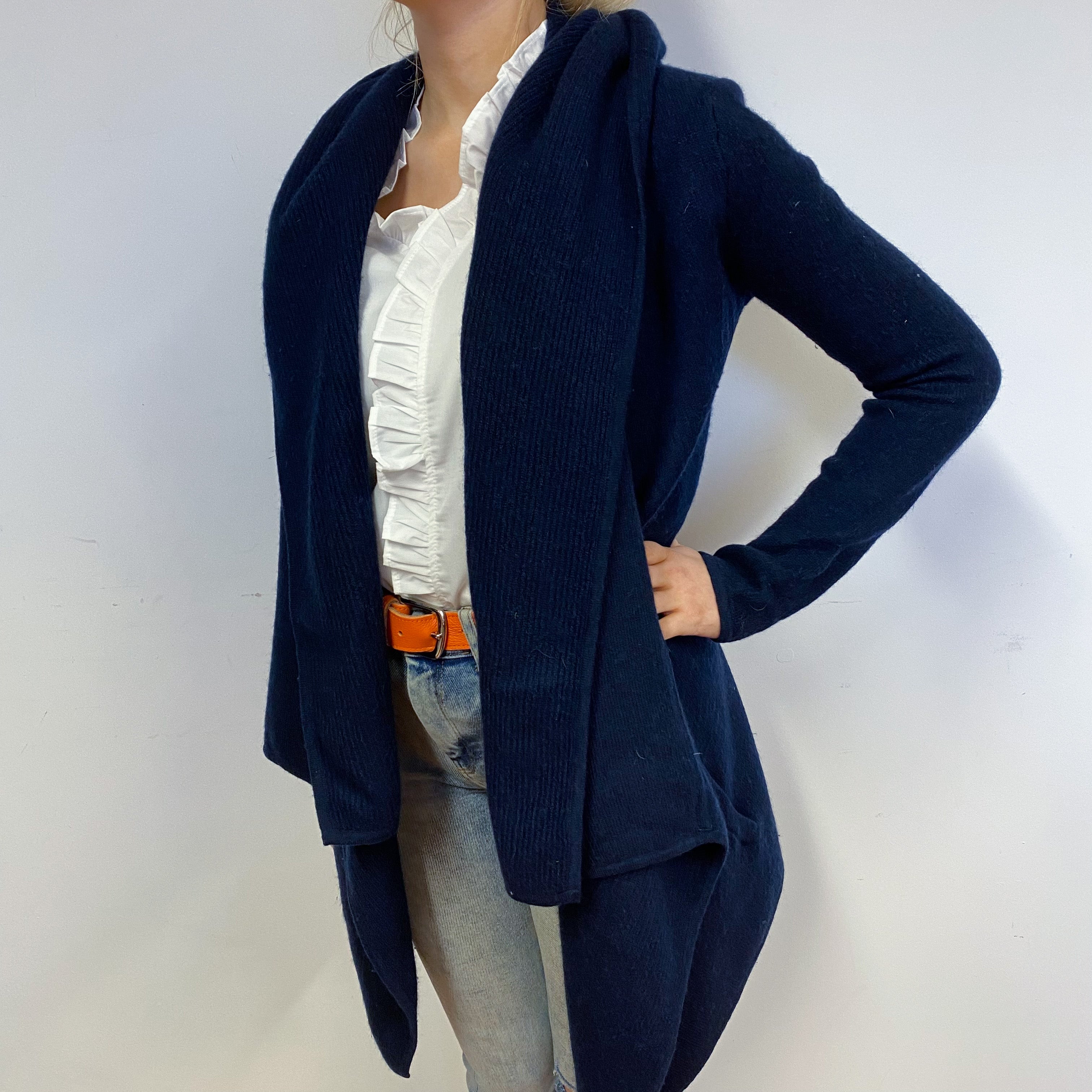 Navy Blue Cashmere Waterfall Hoodie Small