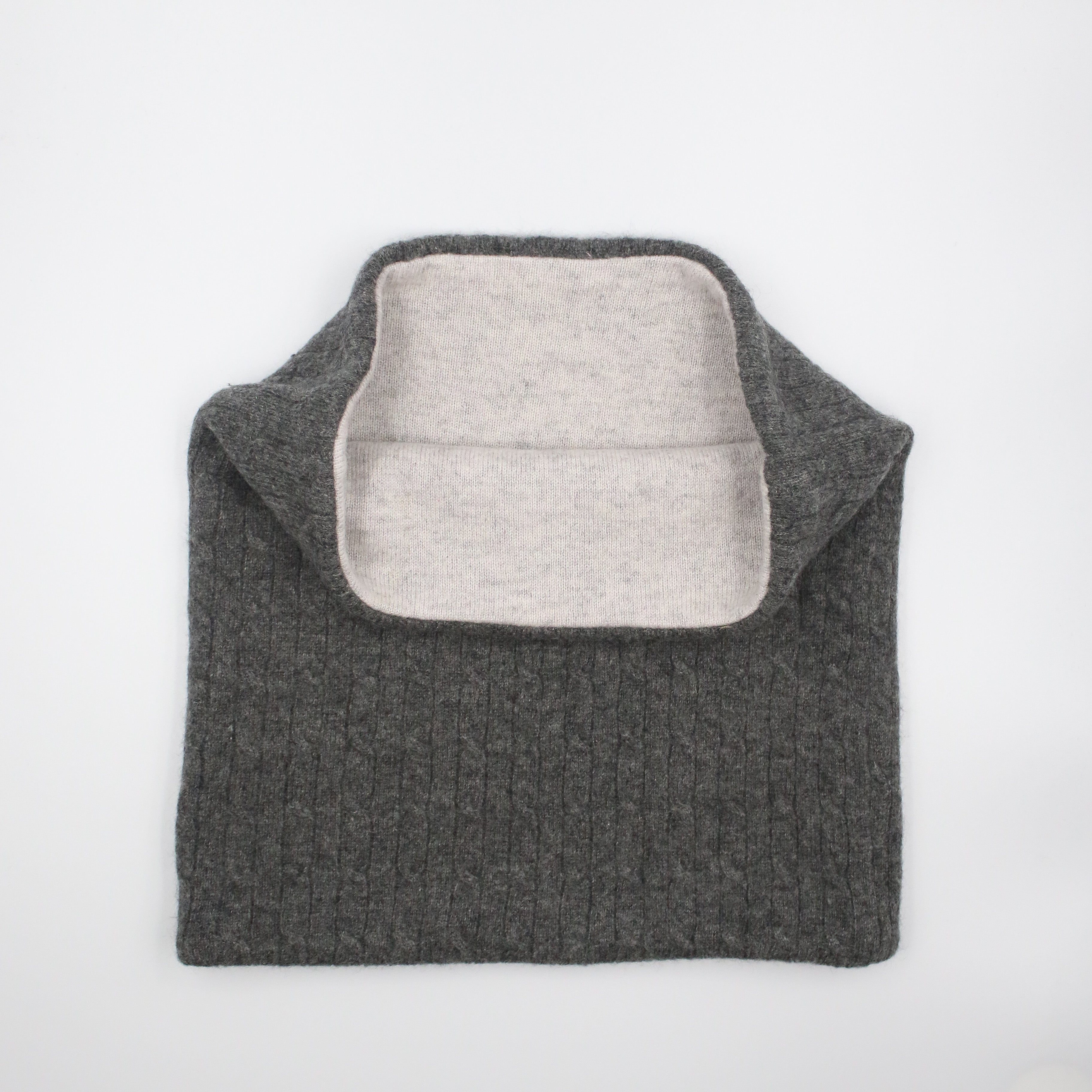 Two Tone Grey Cable Knit Luxury Double Layered Snood