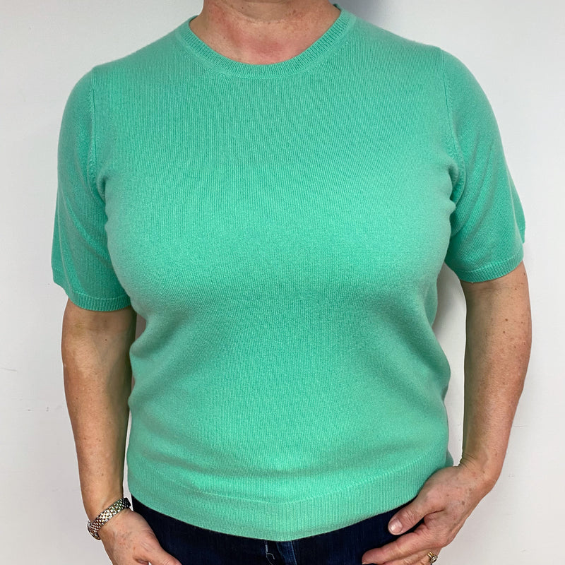 Dark Mint Green Cashmere Short Sleeved Jumper Large
